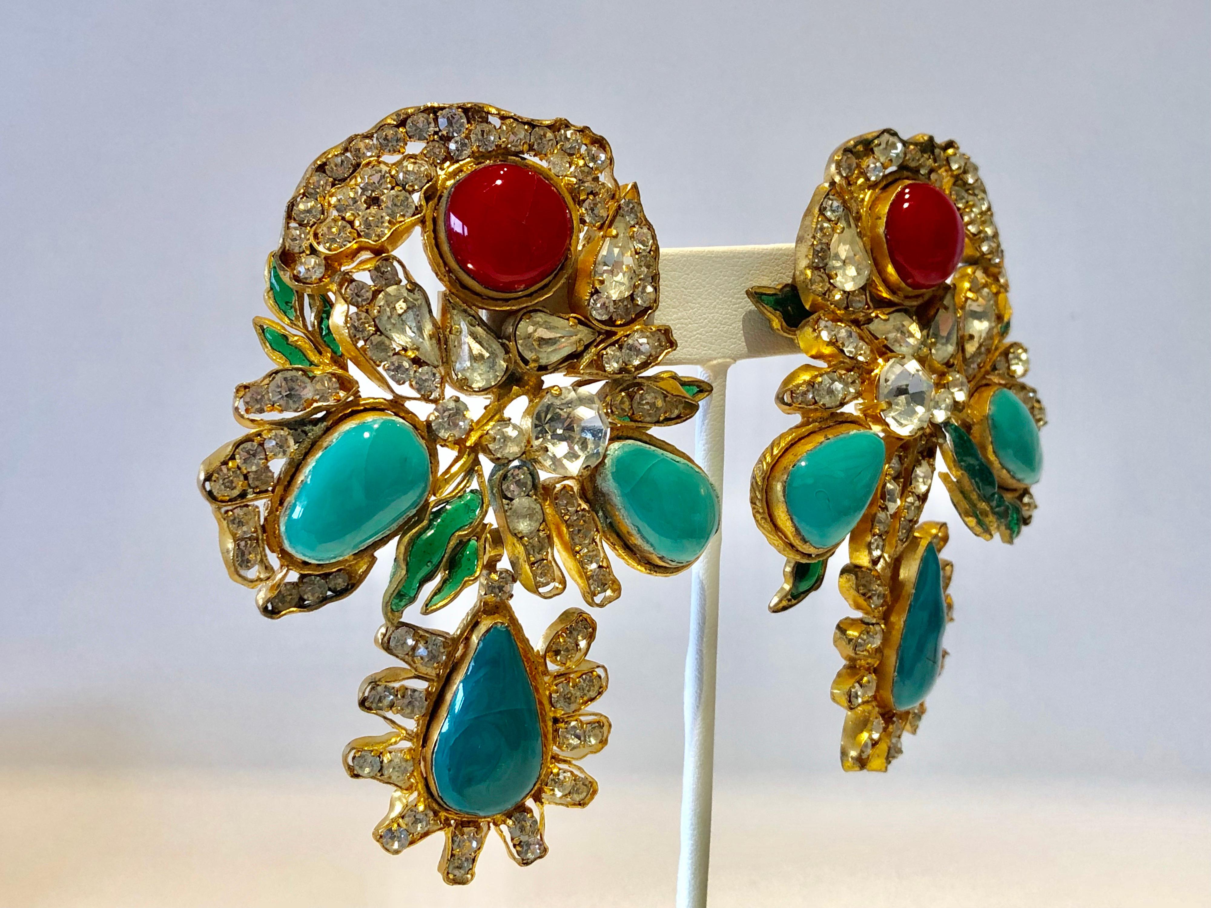 Vintage Yves Saint Laurent Haute Couture Mughal Statement Earrings  2