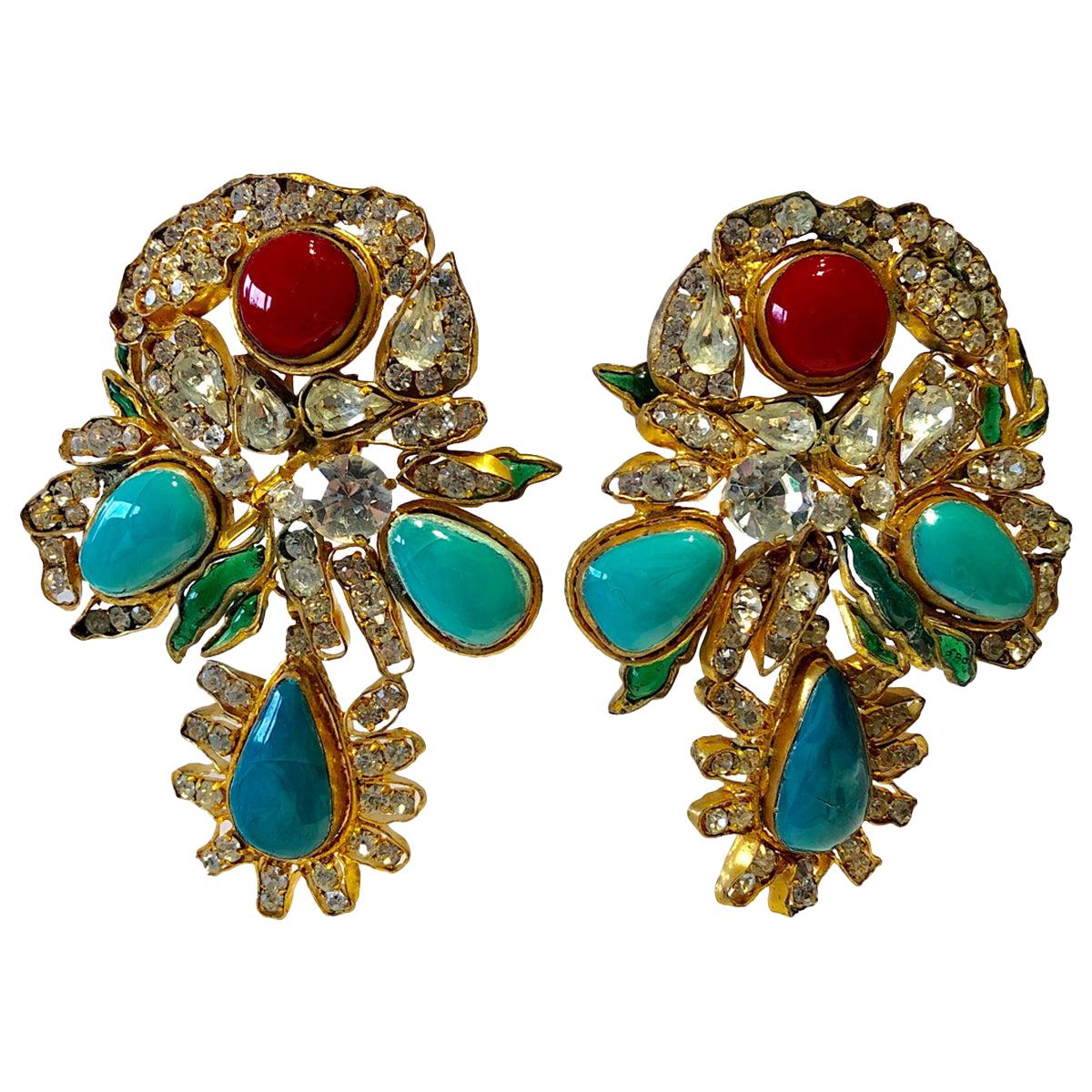 Vintage Yves Saint Laurent Haute Couture Mughal Statement Earrings 