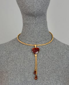 Vintage YVES SAINT LAURENT Heart Leopard Lariat Necklace
