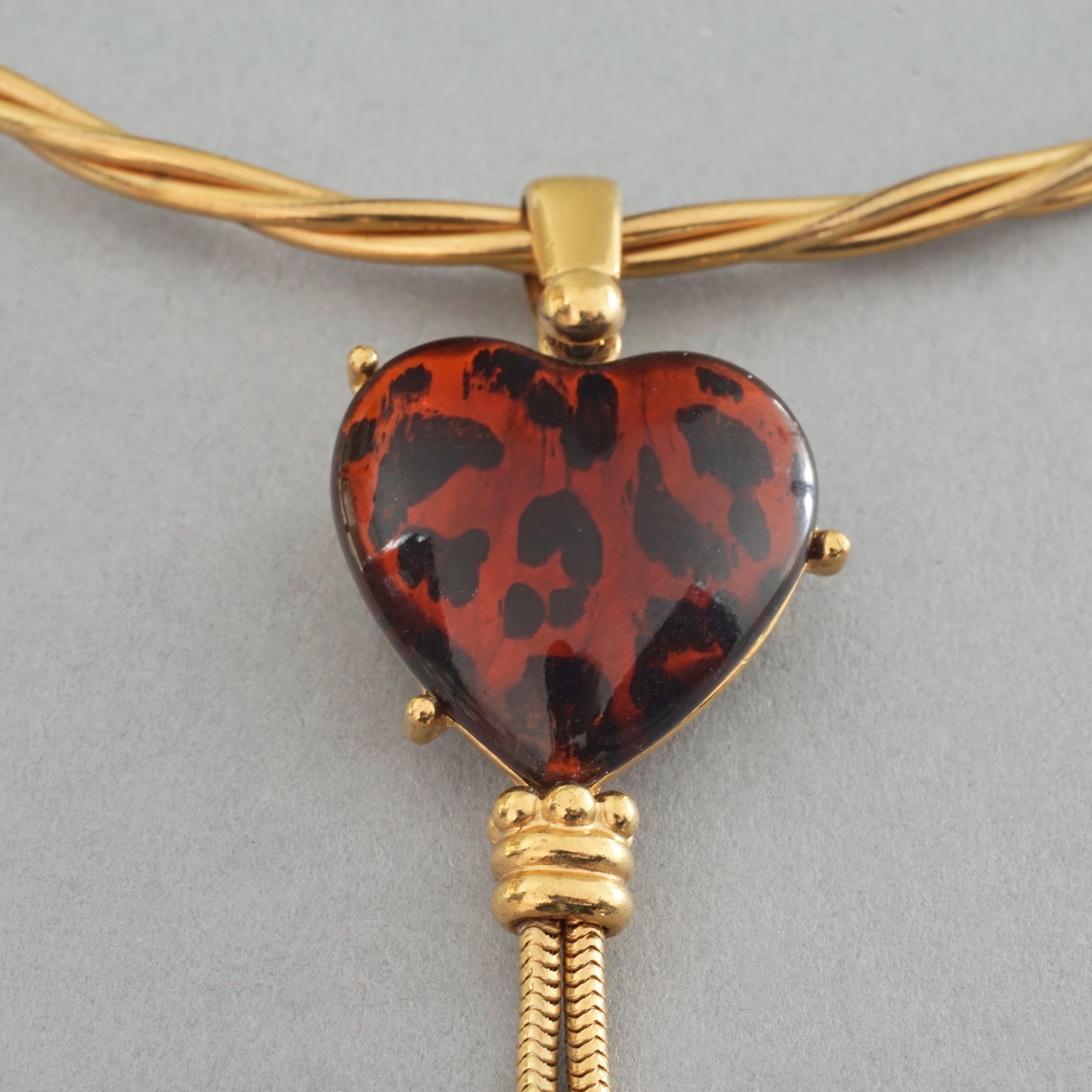 Women's Vintage YVES SAINT LAURENT Heart Leopard Lariat Necklace