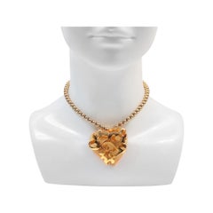 Vintage Yves Saint Laurent Heart Pendant Necklace, Amber Resin, 1980s