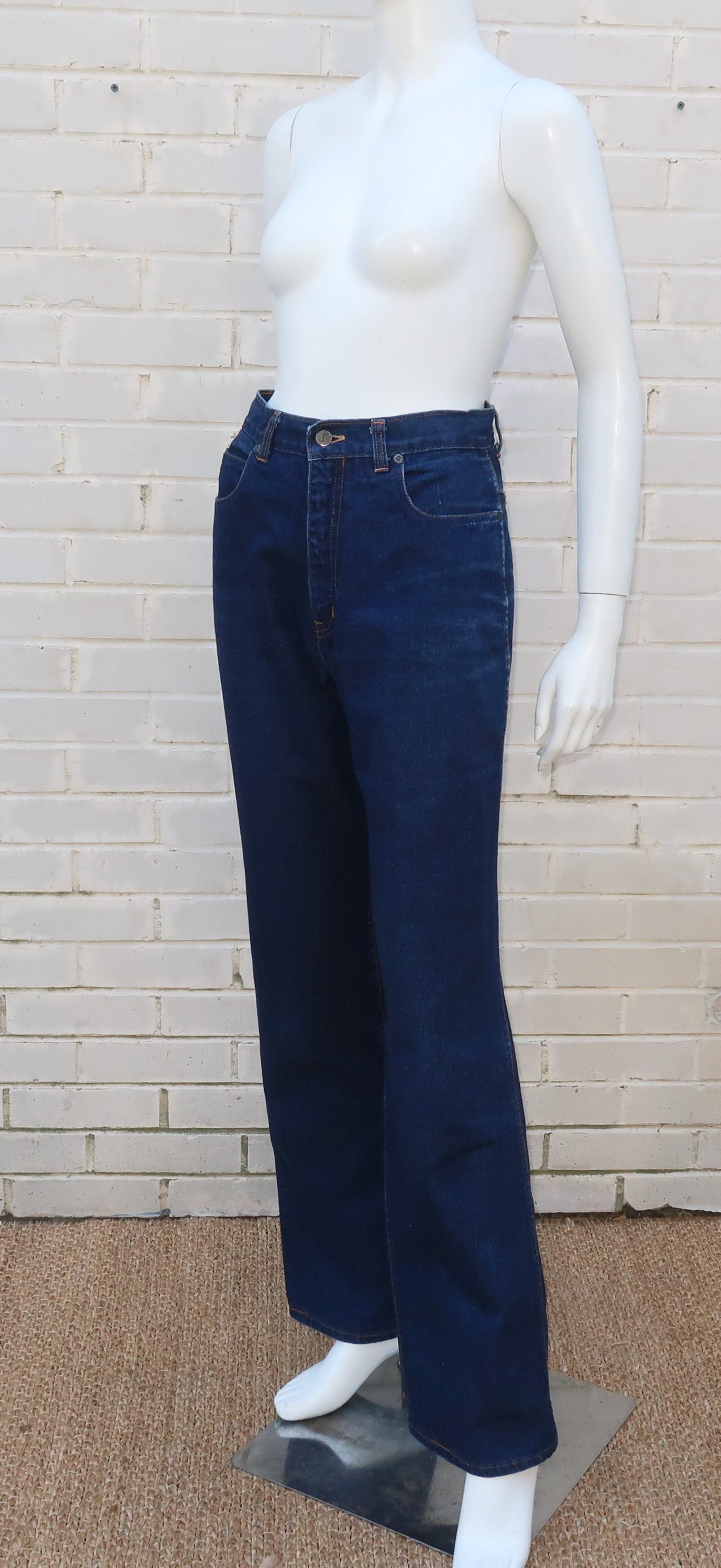 Vintage Yves Saint Laurent High Rise Blue Jeans Pants In Good Condition In Atlanta, GA