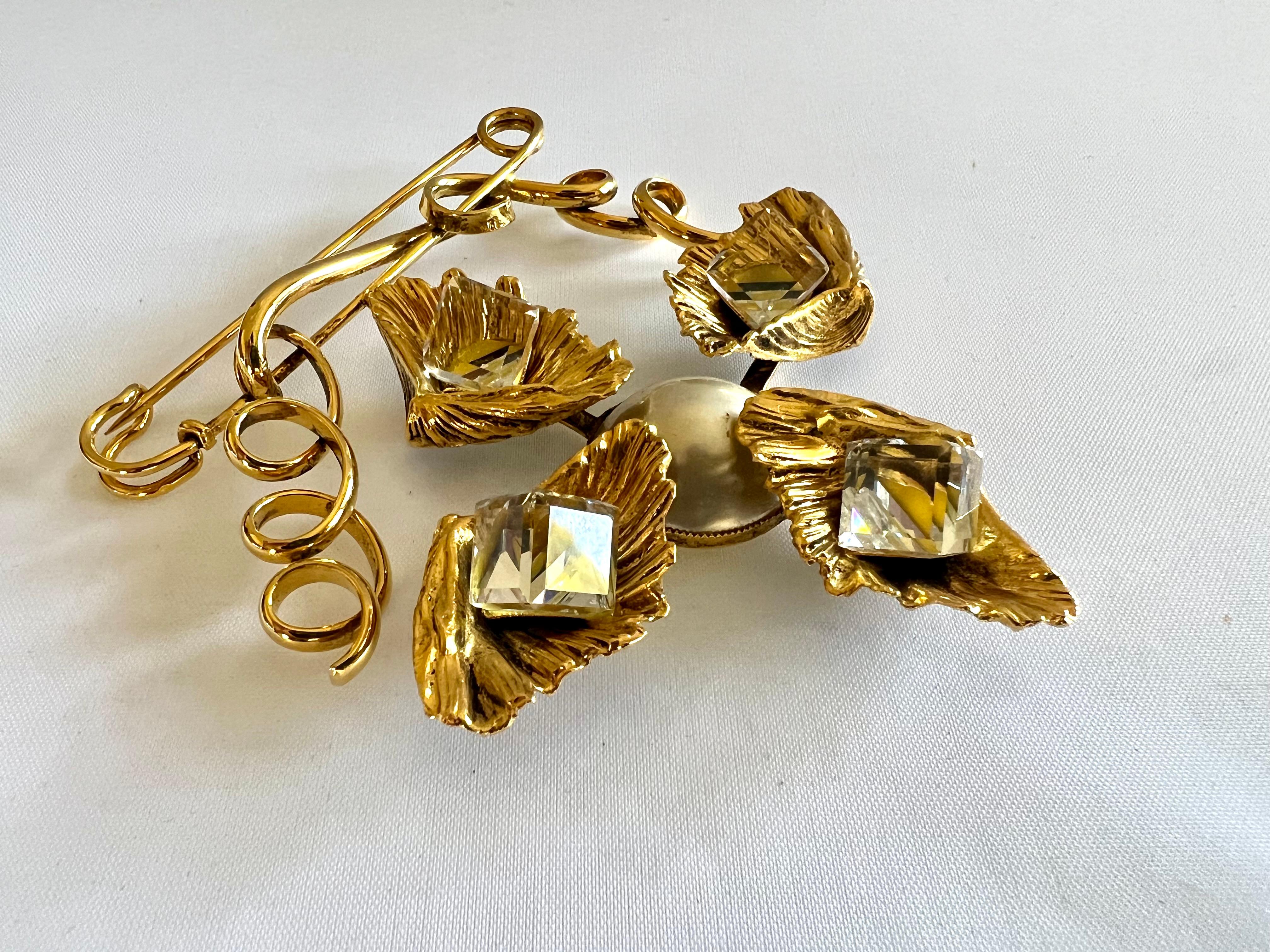 Vintage Yves Saint Laurent Jeweled Cross Pin by Maison Goossens  In Excellent Condition In Palm Springs, CA