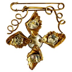 Vintage Yves Saint Laurent Jeweled Cross Pin by Maison Goossens 