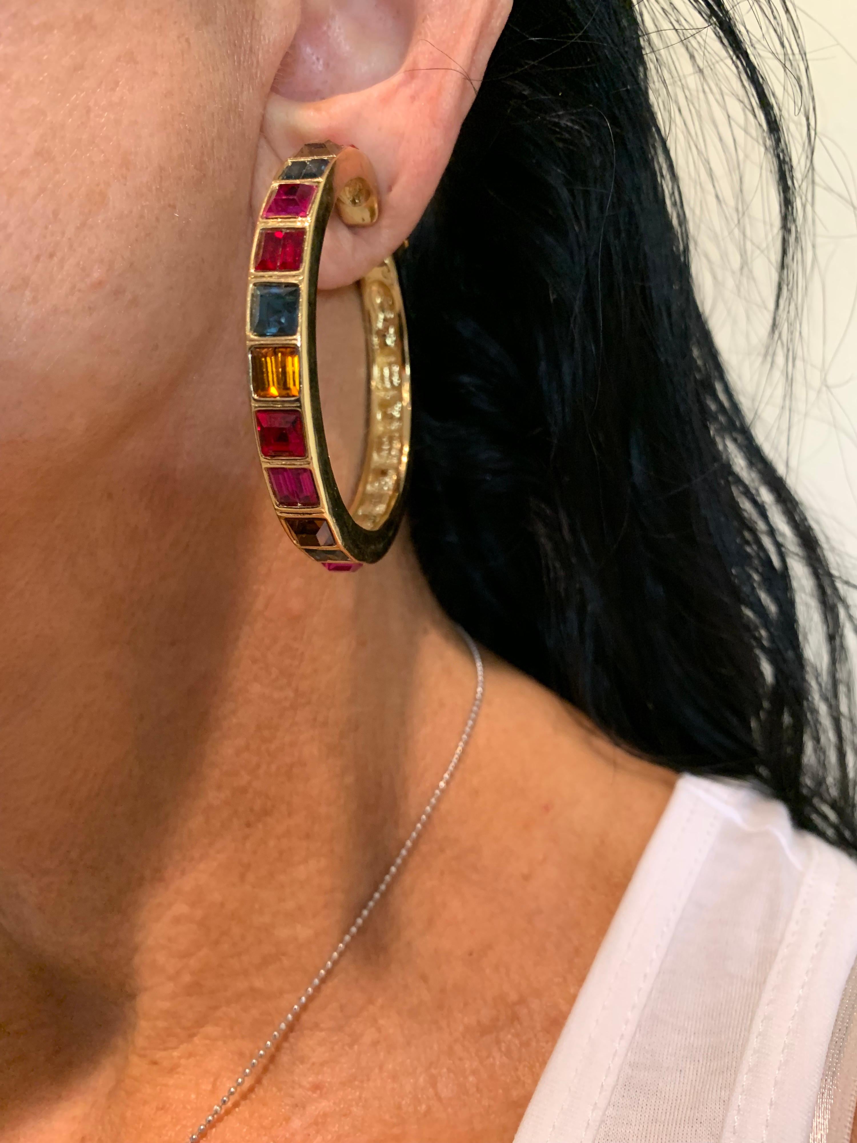 Contemporary Vintage Yves Saint Laurent Jeweled Hoop Statement Earrings 