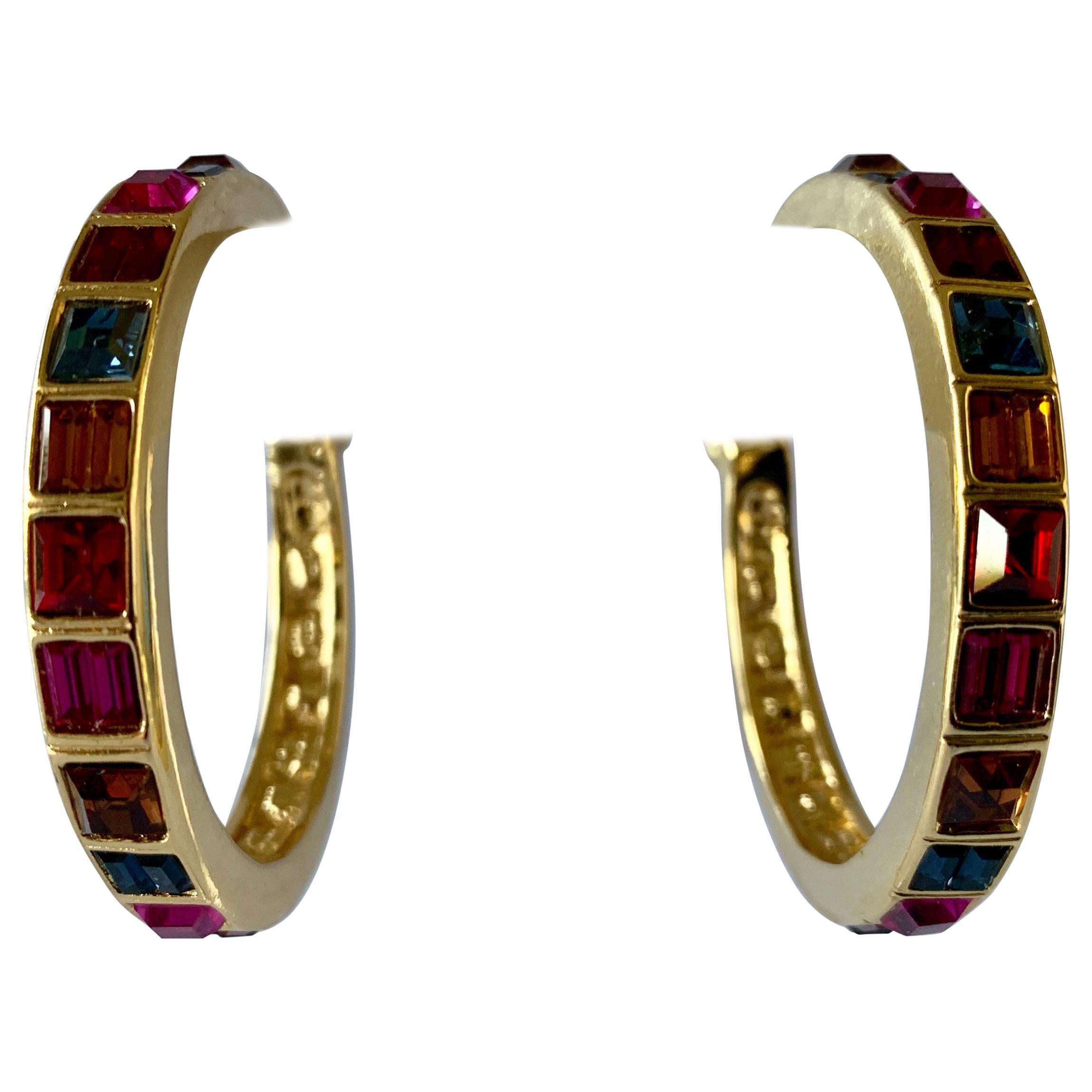 Vintage Yves Saint Laurent Jeweled Hoop Statement Earrings 