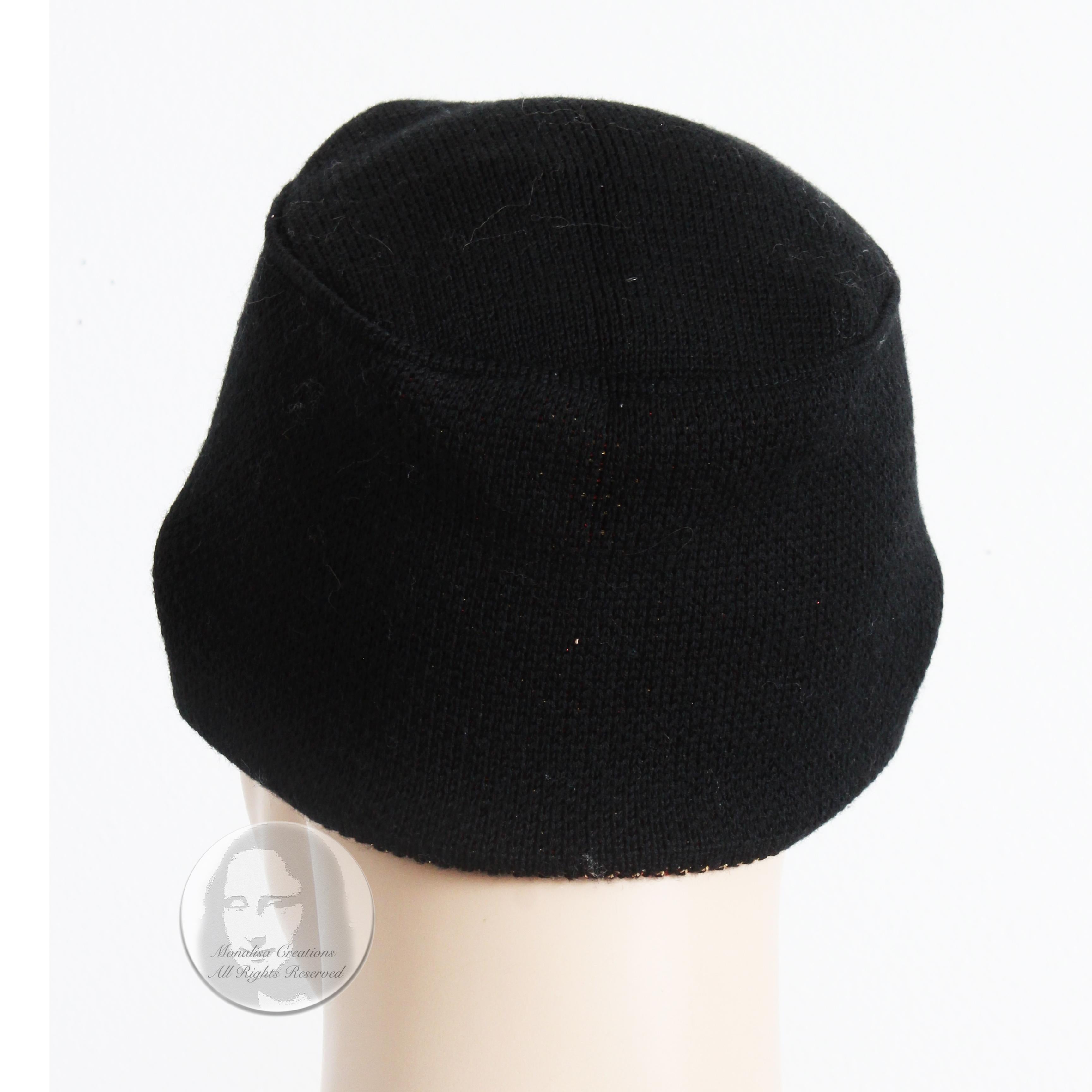 Vintage Yves Saint Laurent Knit Hat Cap Black Gold Red Metallic Paisley Rare  For Sale 3