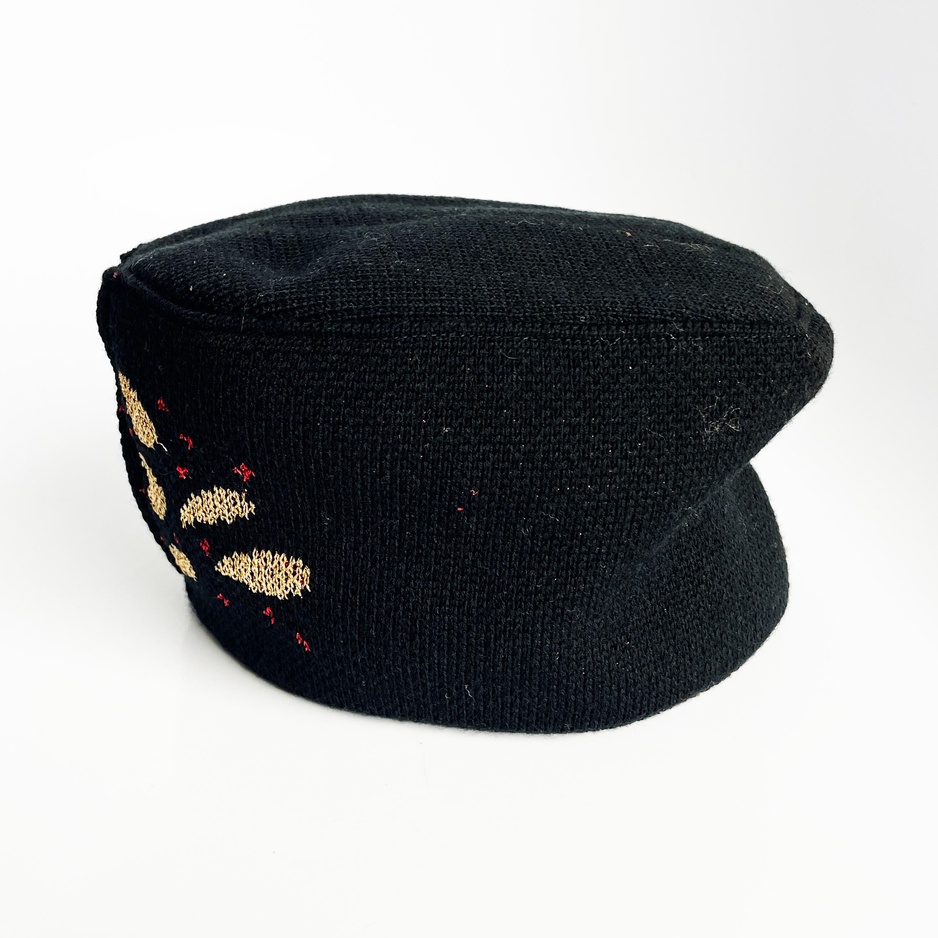Vintage Yves Saint Laurent Knit Hat Cap Black Gold Red Metallic Paisley Rare For Sale 6