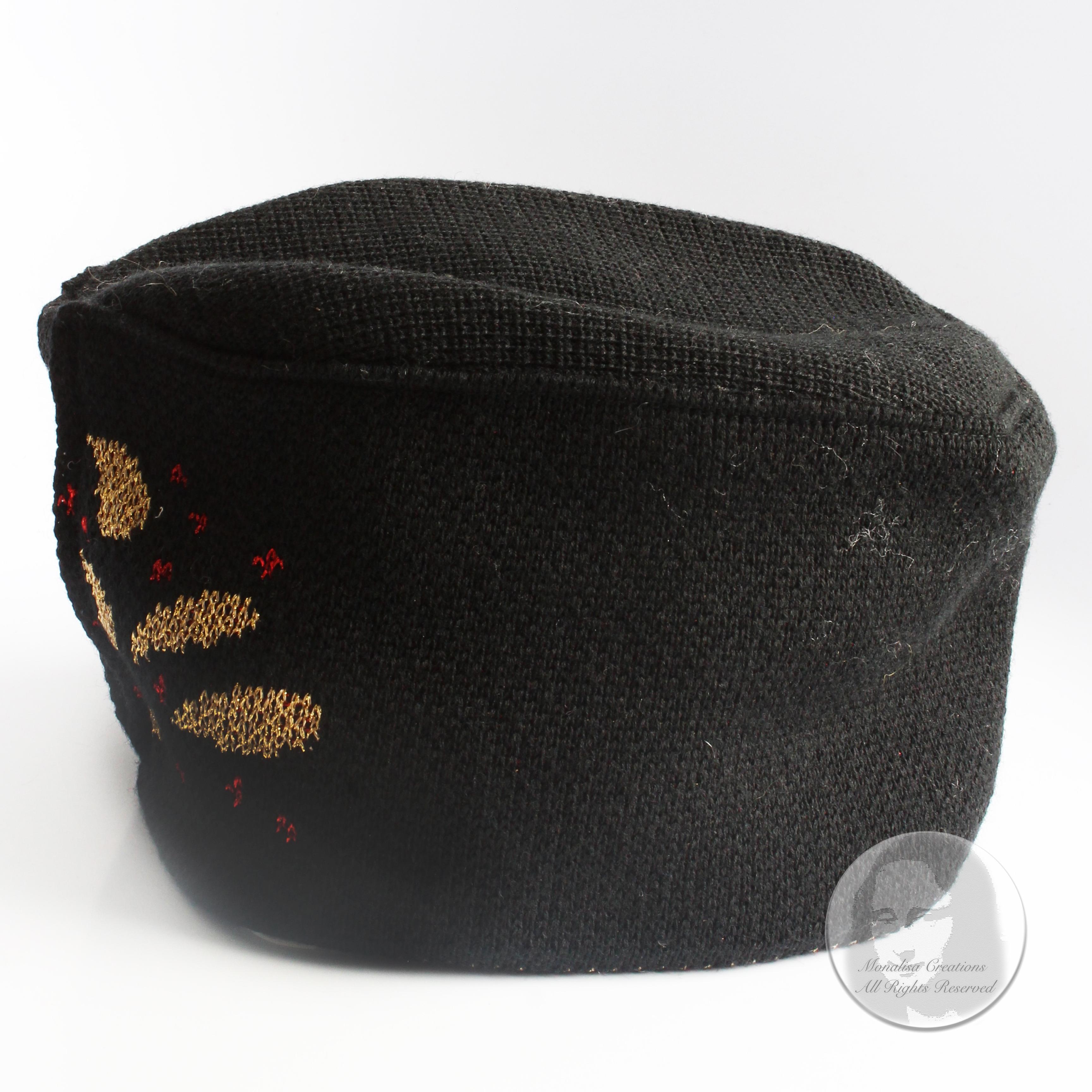 Vintage Yves Saint Laurent Knit Hat Cap Black Gold Red Metallic Paisley Rare  For Sale 6