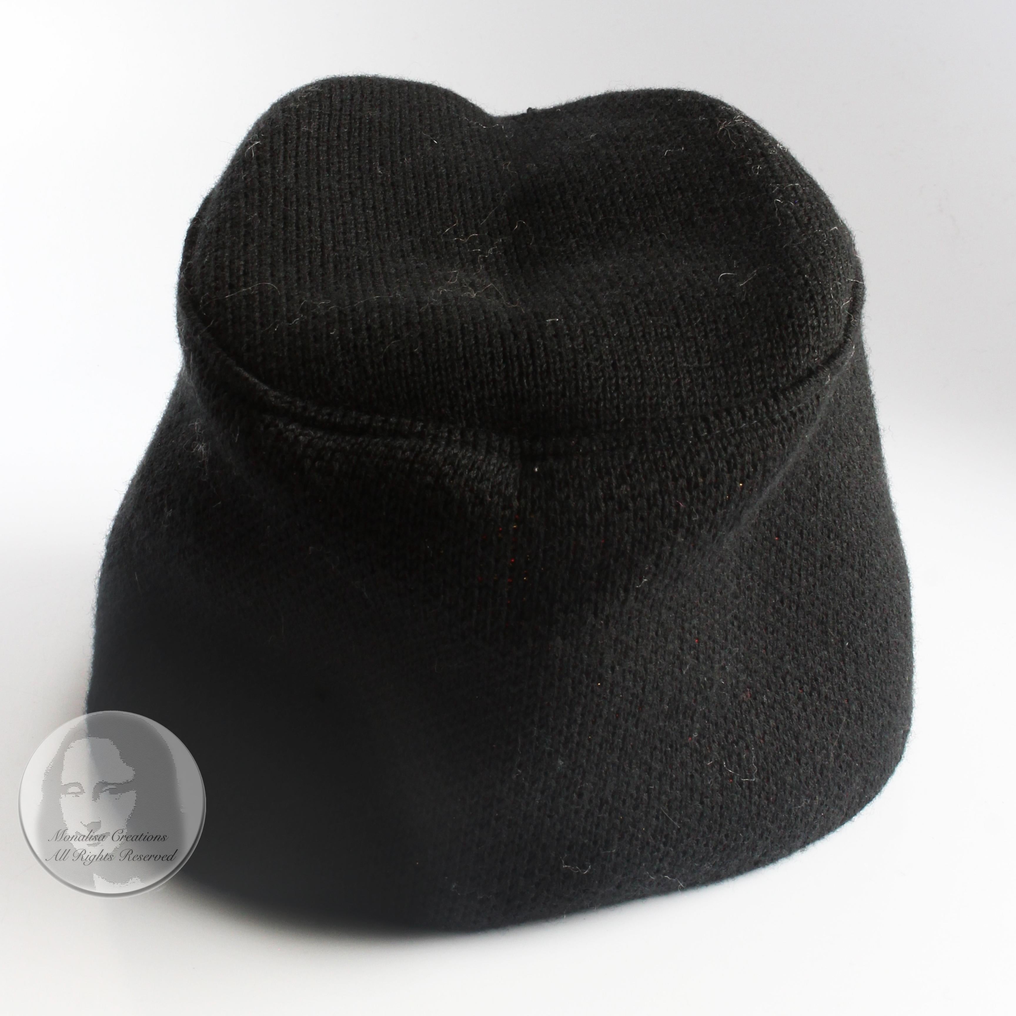 Vintage Yves Saint Laurent Knit Hat Cap Black Gold Red Metallic Paisley Rare  7