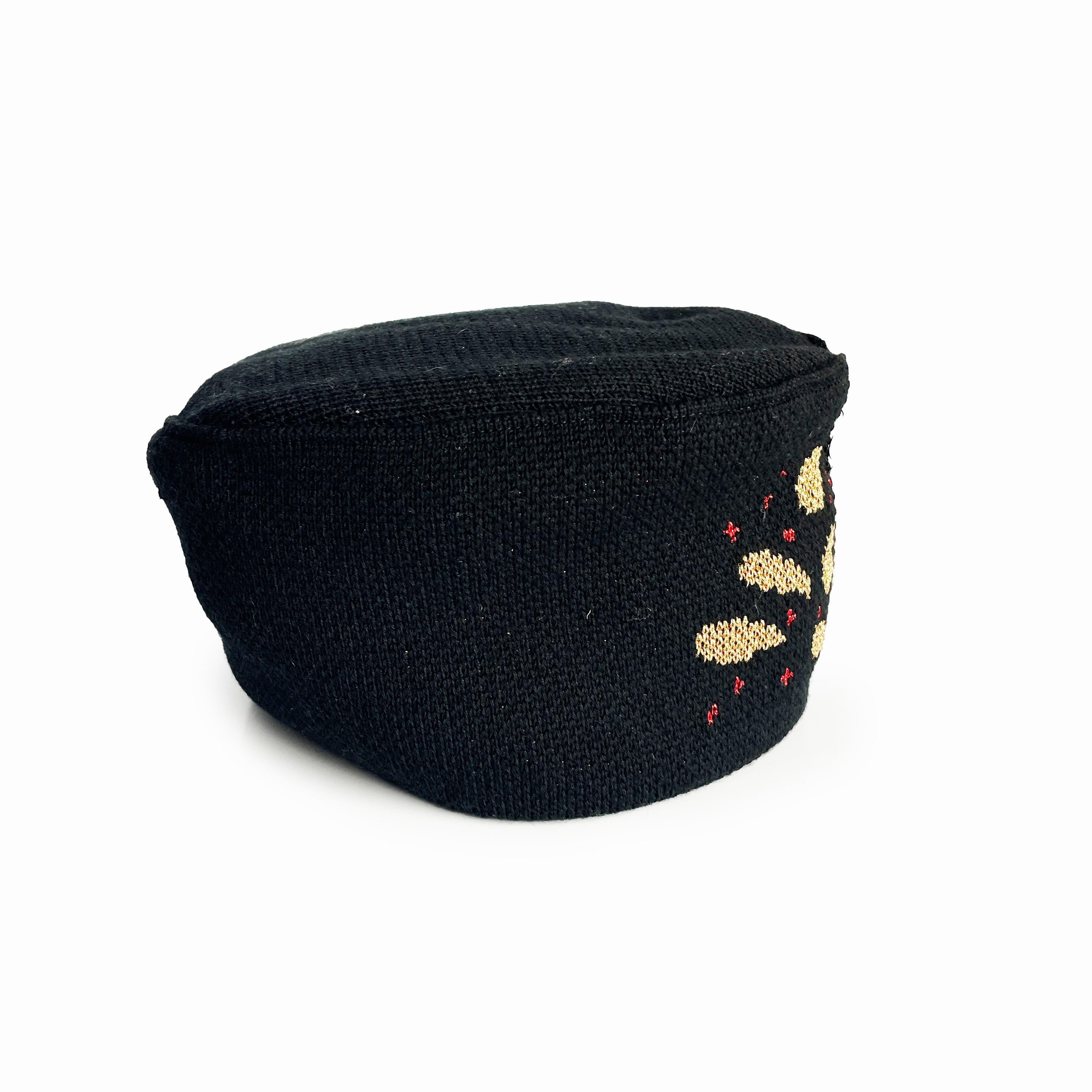 Vintage Yves Saint Laurent Knit Hat Cap Black Gold Red Metallic Paisley Rare For Sale 5