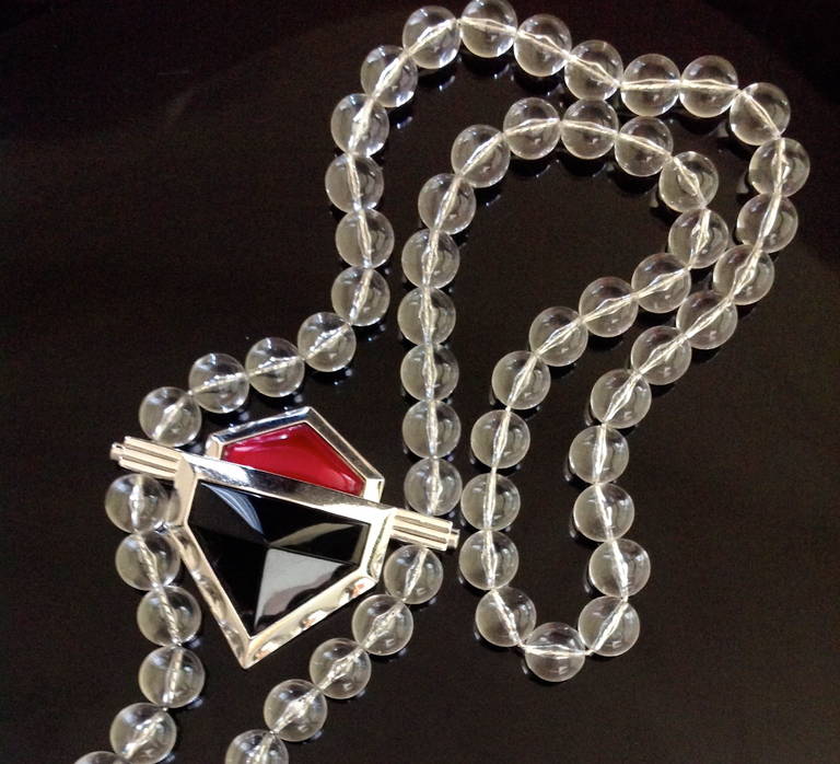 Modern Vintage Yves Saint Laurent Large Lucite Bead and Geometric Glass Necklace YSL For Sale