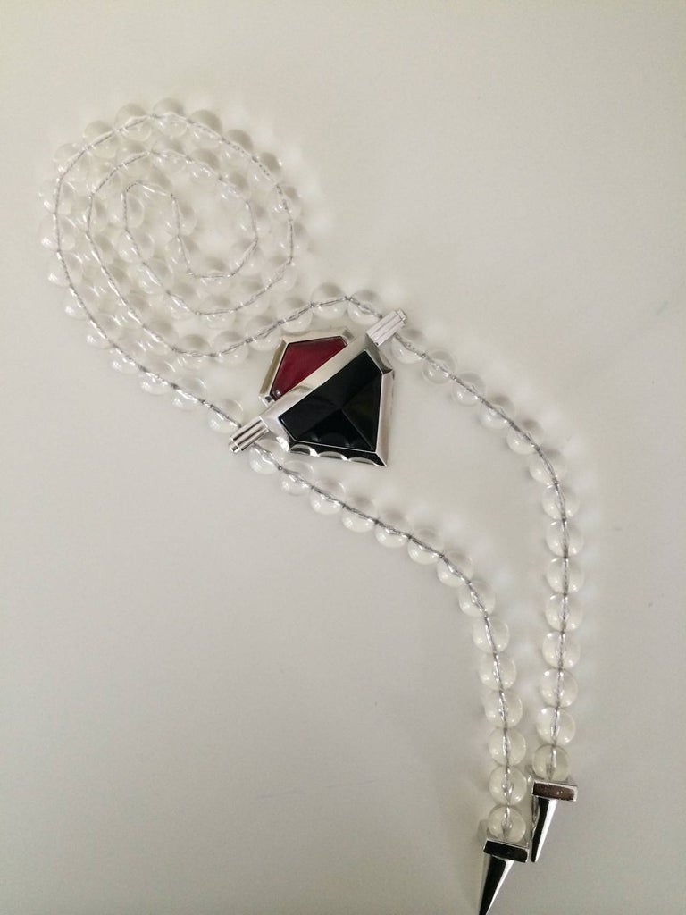 Vintage Yves Saint Laurent Large Lucite Bead and Geometric Glass Necklace YSL In Excellent Condition For Sale In Boca Raton, FL