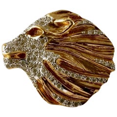 Vintage YVES SAINT LAURENT Lion Rhinestone Sculptured Brooch
