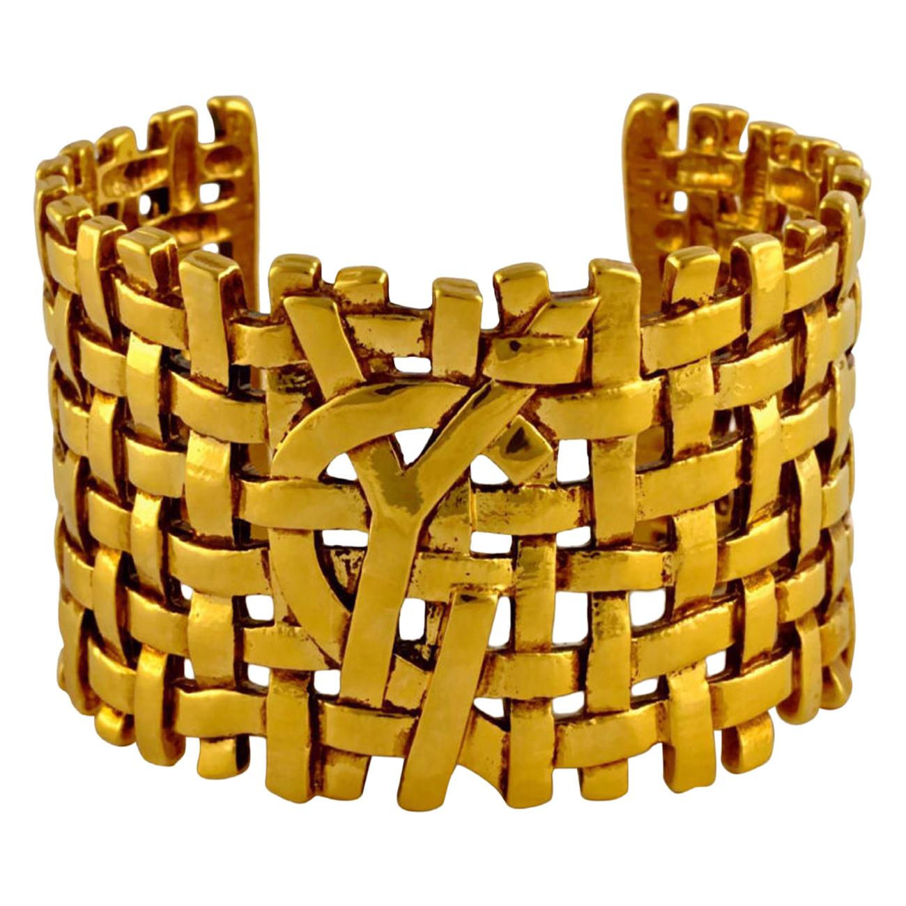 Vintage YVES SAINT LAURENT Logo Woven Cuff Bracelet