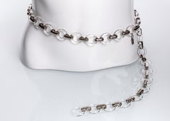 Vintage Yves Saint Laurent Lucite Rings Silver Link Belt Necklace