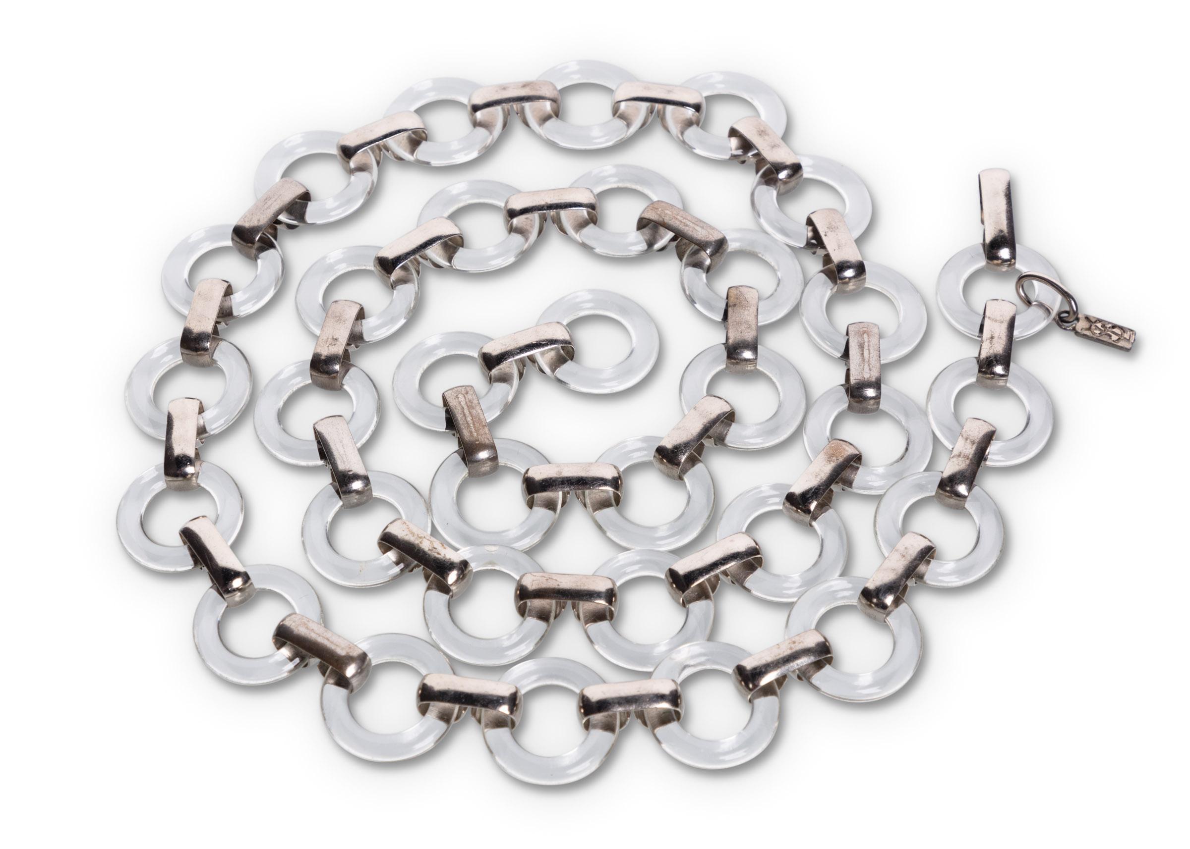 Women's Vintage Yves Saint Laurent Lucite Rings Silver Link Belt Necklace