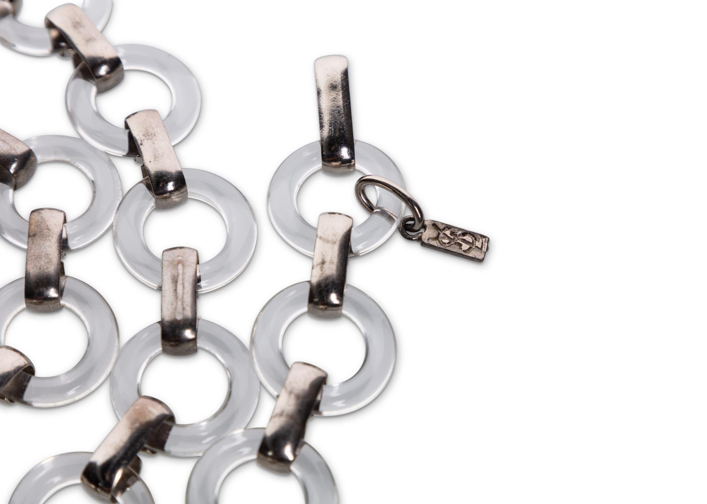 Vintage Yves Saint Laurent Lucite Rings Silver Link Belt Necklace 1