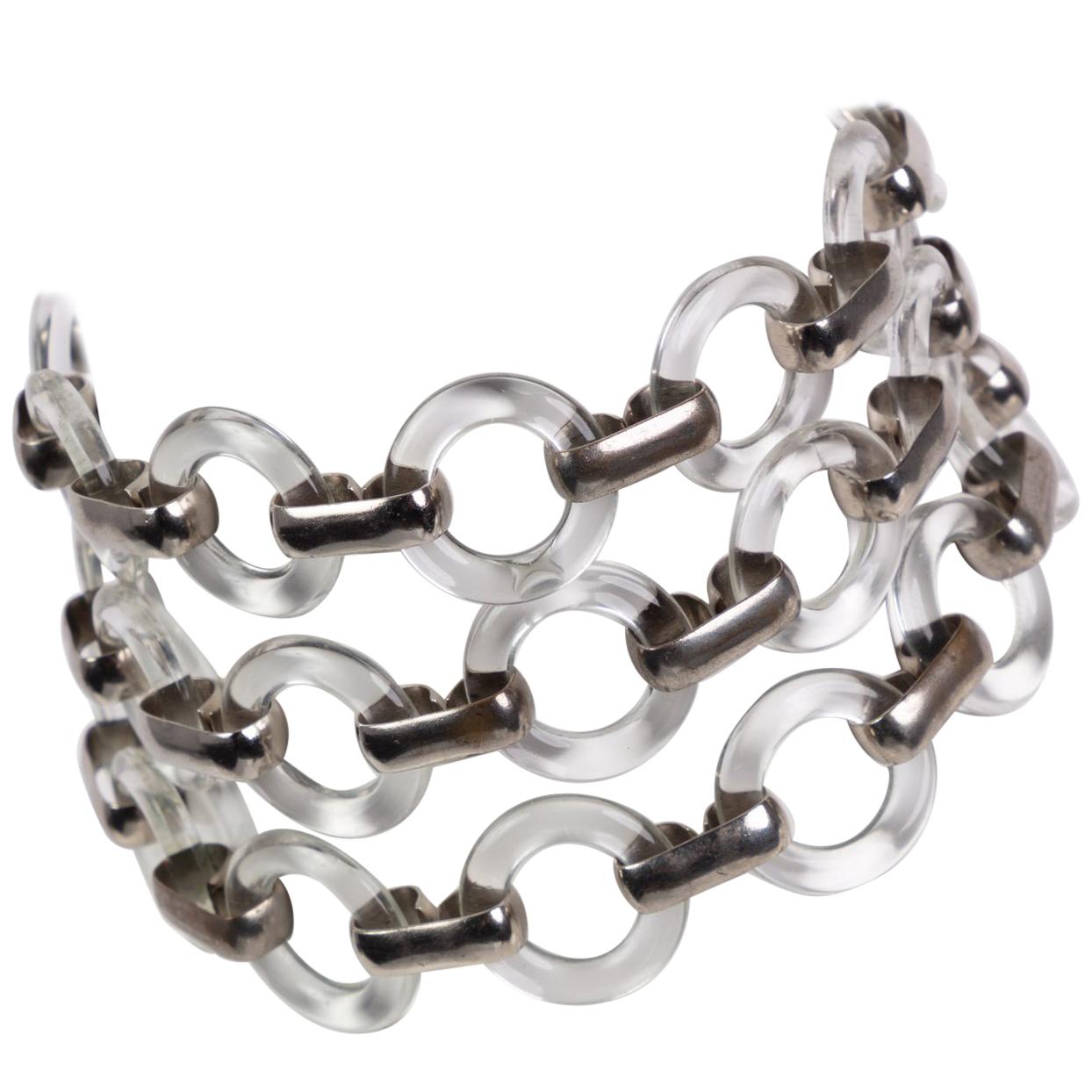 Vintage Yves Saint Laurent Lucite Rings Silver Link Necklace Belt