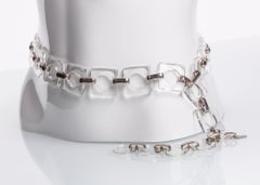 Vintage Yves Saint Laurent Lucite Squares Silver Belt Necklace