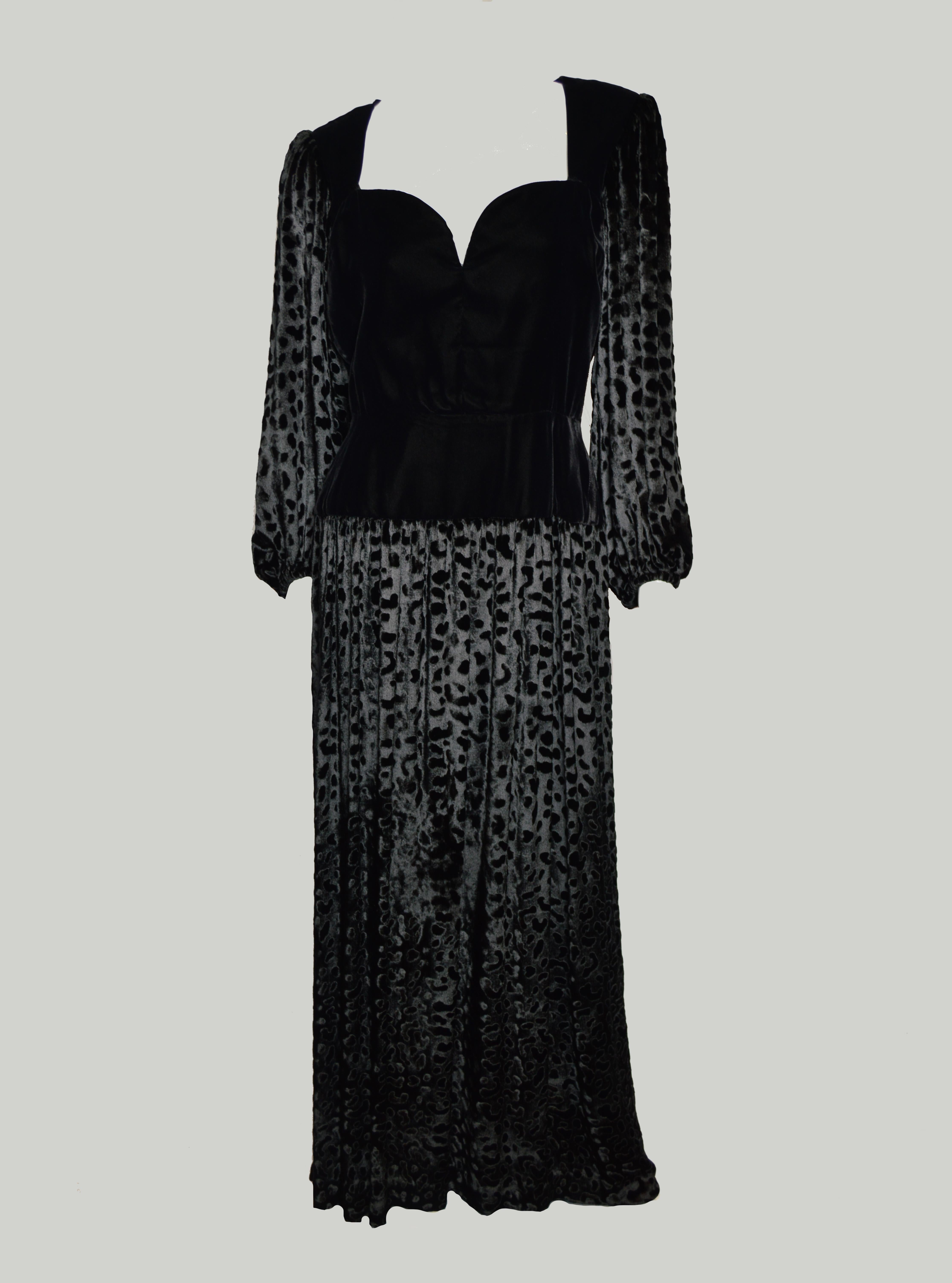 Black Vintage Yves Saint Laurent maxi demi-couture velvet dress, 1980s  For Sale