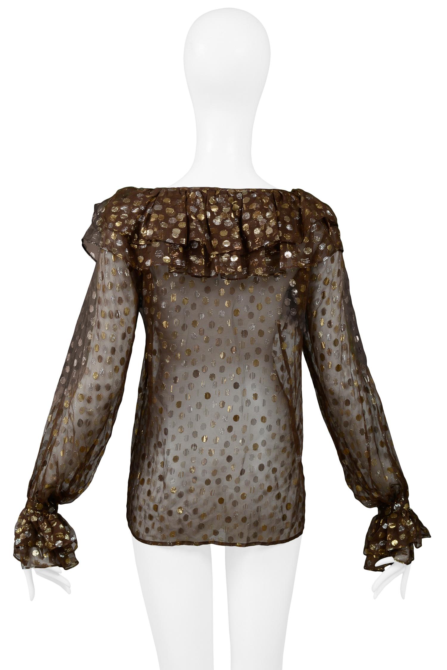 Vintage Yves Saint Laurent Metallic Dot Blouse In Excellent Condition In Los Angeles, CA