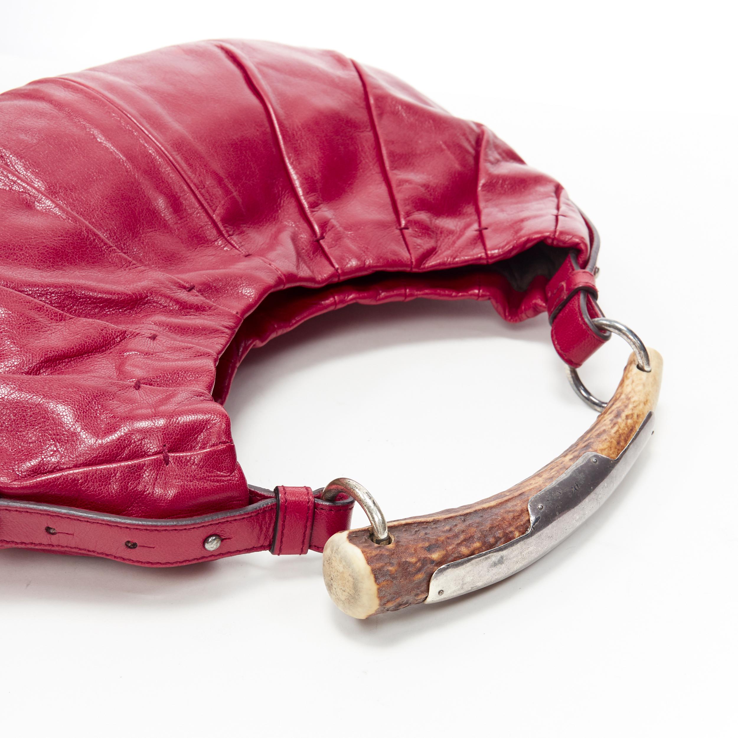 Red vintage YVES SAINT LAURENT Mombasa horn handle red leather shoulder hobo bag