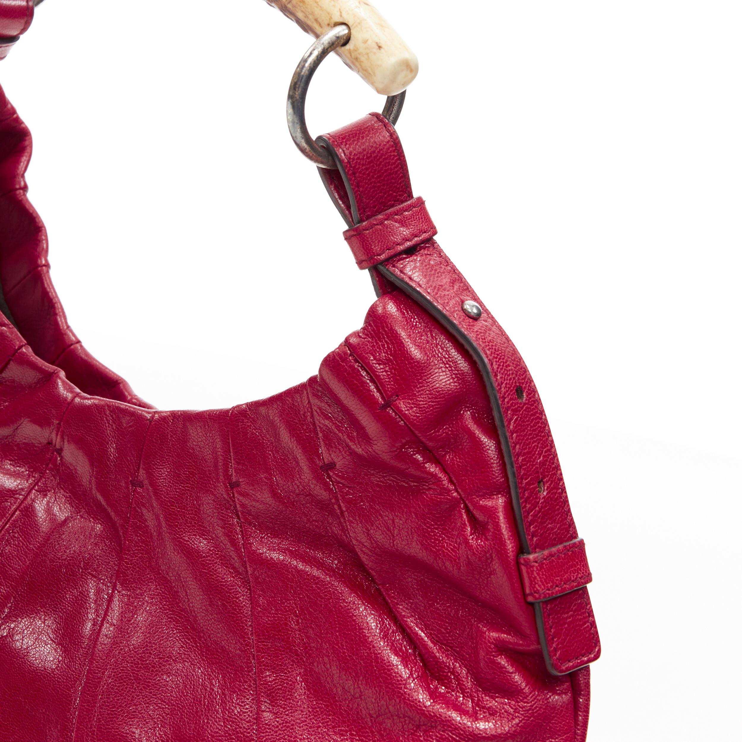 Women's vintage YVES SAINT LAURENT Mombasa horn handle red leather shoulder hobo bag