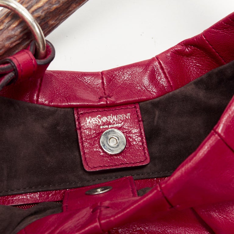 rare YVES SAINT LAURENT Mini Mombasa horn handle red leather top handle bag  at 1stDibs