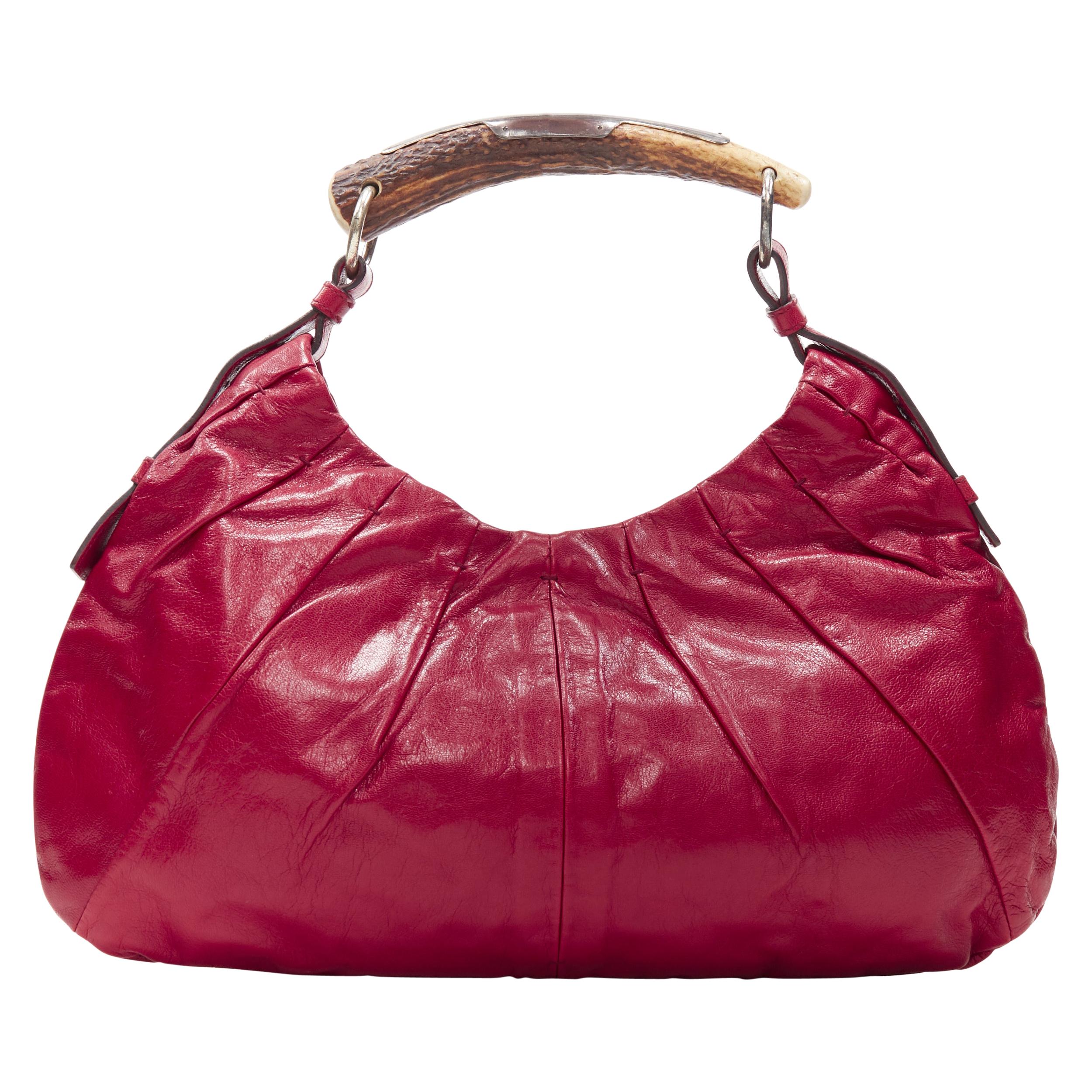 vintage YVES SAINT LAURENT Mombasa horn handle red leather shoulder hobo bag