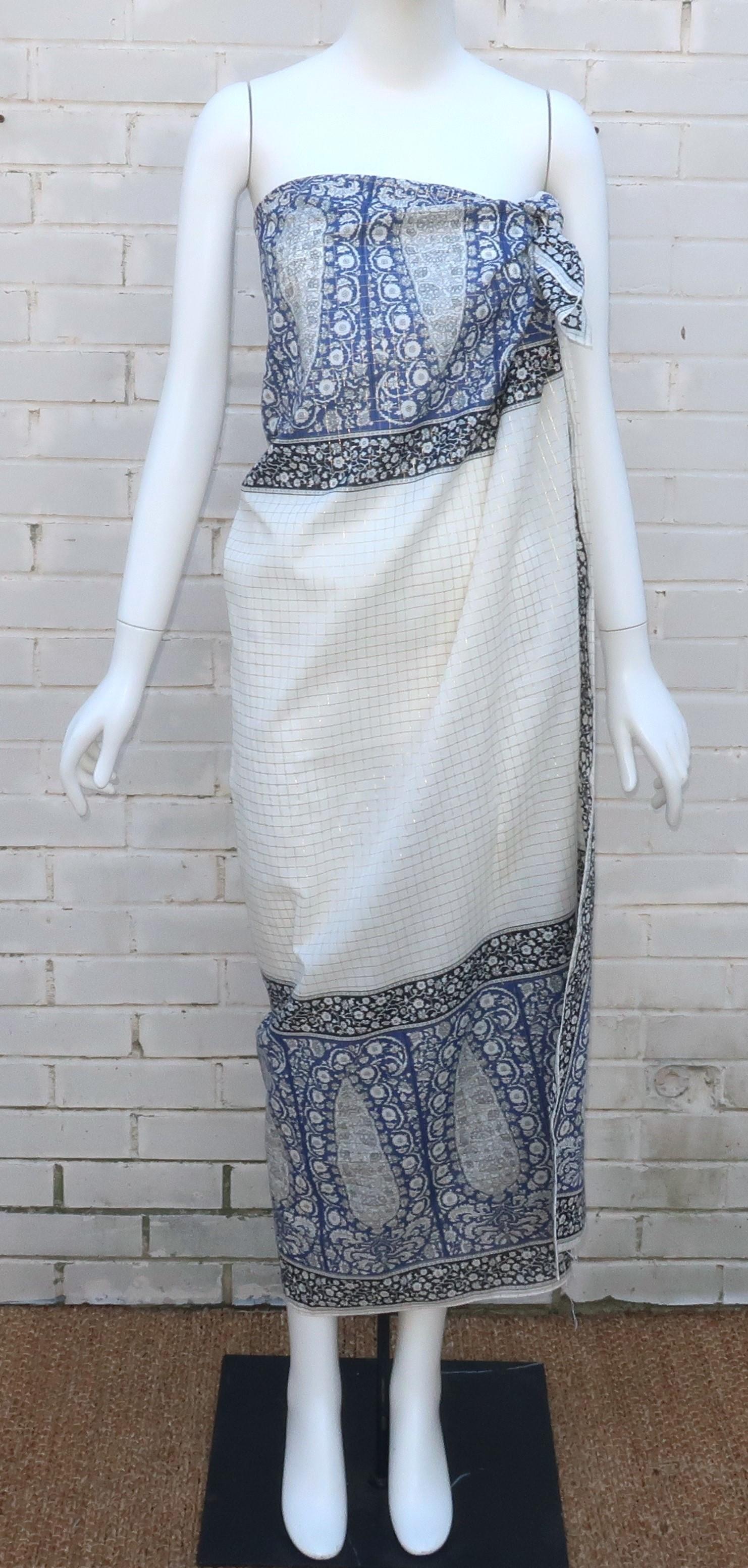 Vintage YVES SAINT LAURENT Moroccan Inspired Extra Large Cotton Scarf 7