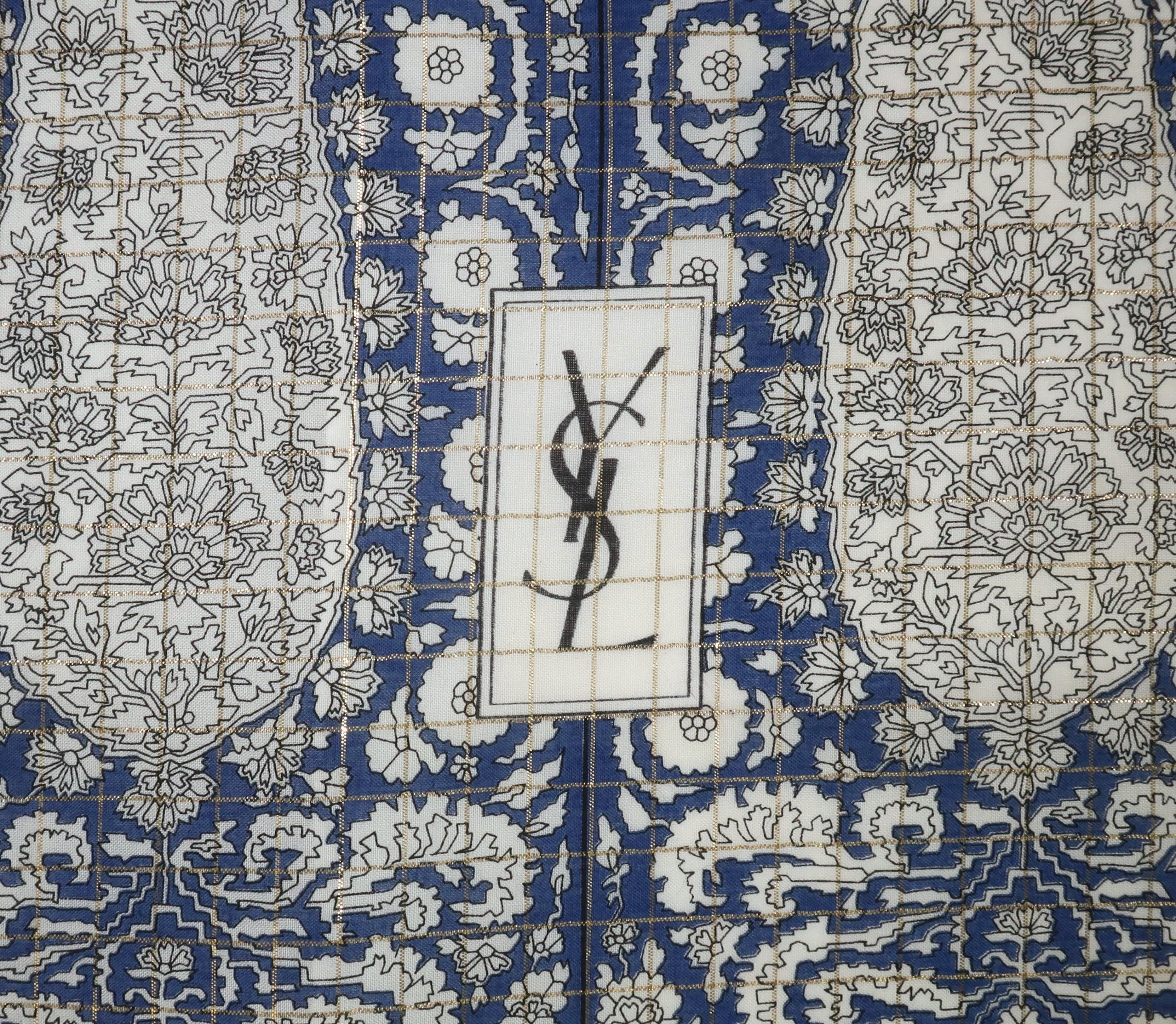 Gray Vintage YVES SAINT LAURENT Moroccan Inspired Extra Large Cotton Scarf