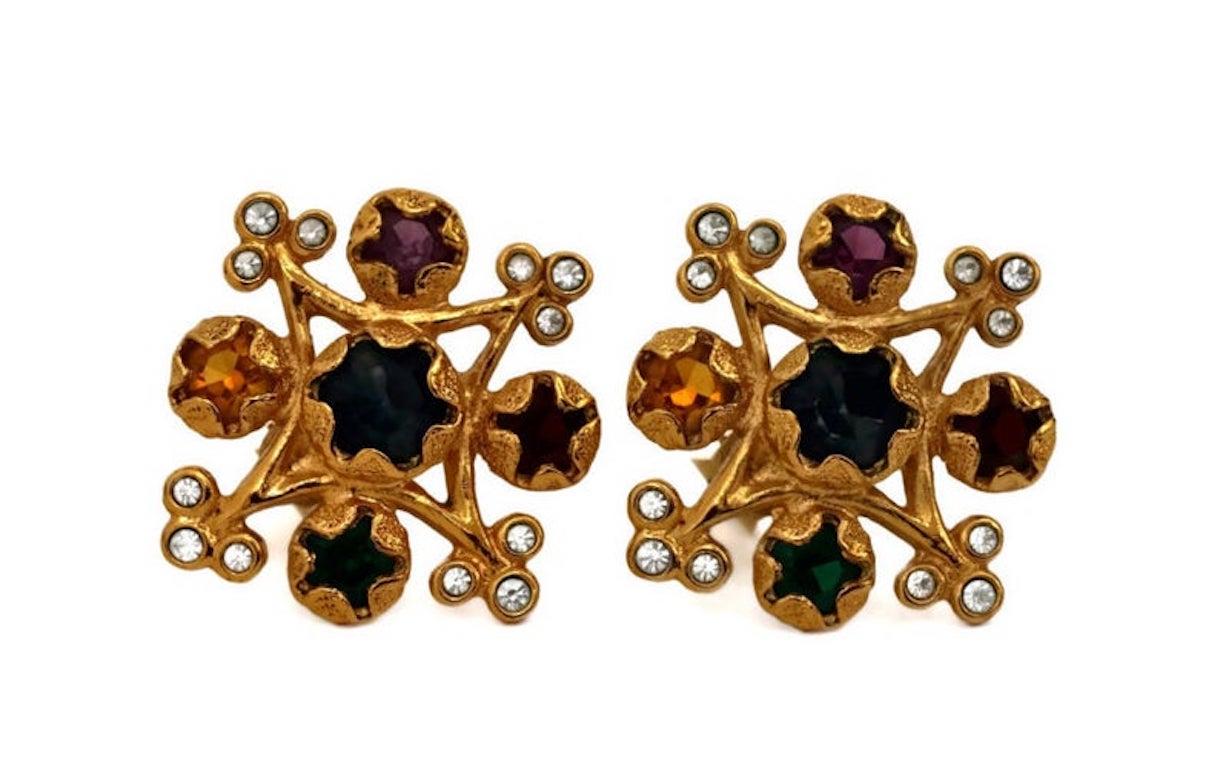 Vintage YVES SAINT LAURENT Multi Colored Stone Earrings In Excellent Condition For Sale In Kingersheim, Alsace