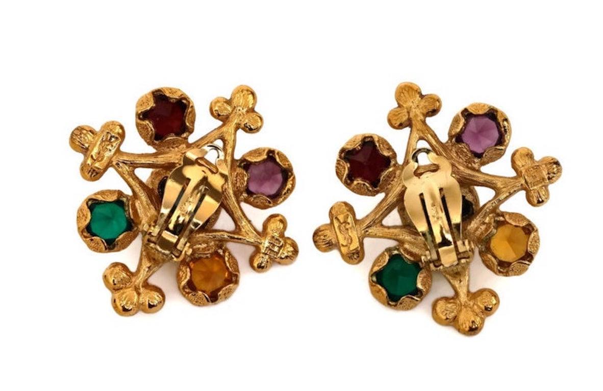 Vintage YVES SAINT LAURENT Multi Colored Stone Earrings For Sale 2