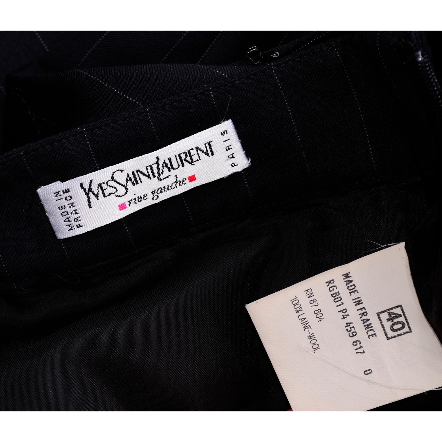 Vintage Yves Saint Laurent Navy Wool Pinstripe Pencil Skirt