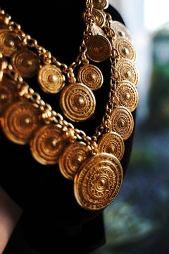 Vintage Yves Saint Laurent Necklace Ethnic Coin Medallion Necklace, late 1970s