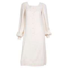 Vintage Yves Saint Laurent Neutral Beige Jersey Dress w Bishop Sleeves