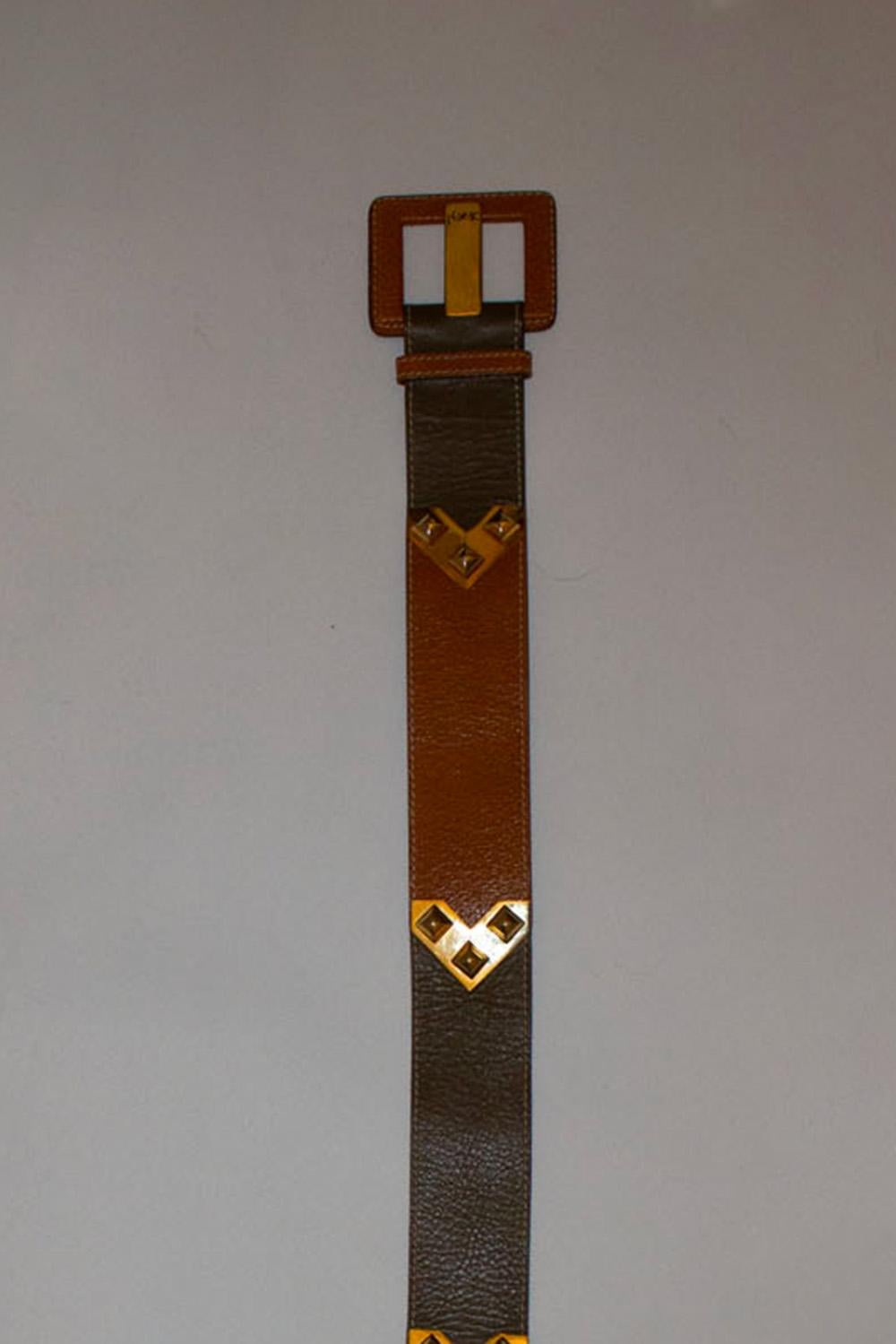Black Vintage Yves Saint Laurent Olive and Brown Leather Belt For Sale