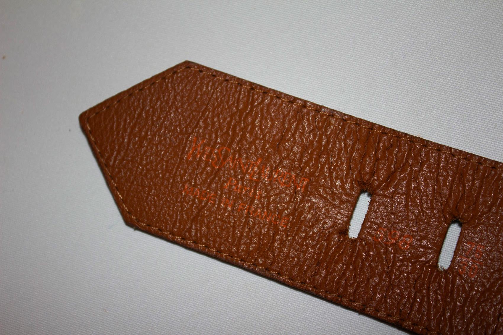 Vintage Yves Saint Laurent Olive and Brown Leather Belt For Sale 1