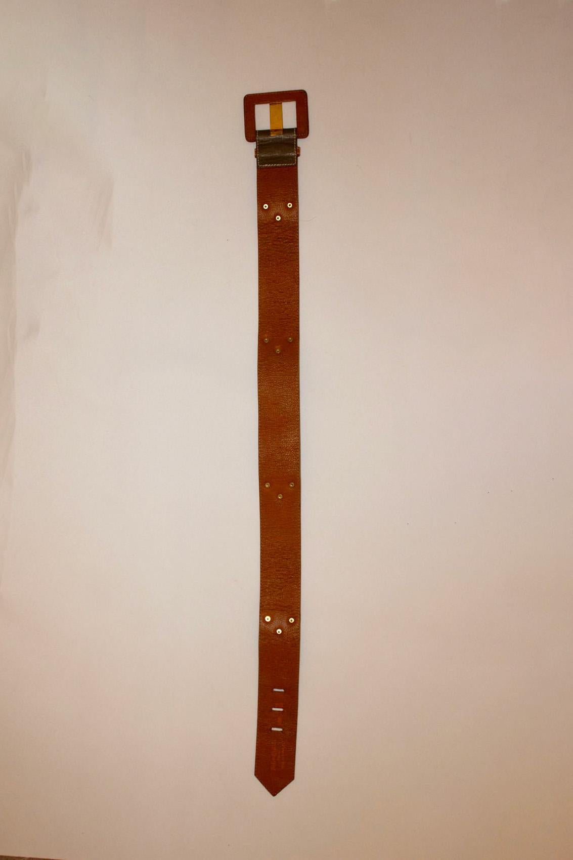 Vintage Yves Saint Laurent Olive and Brown Leather Belt For Sale 2