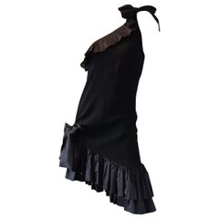 Vintage Yves Saint Laurent One Shoulder Ruffle Cocktail Dress