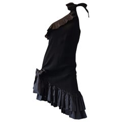 Vintage Yves Saint Laurent One Shoulder Ruffle Cocktail Dress 