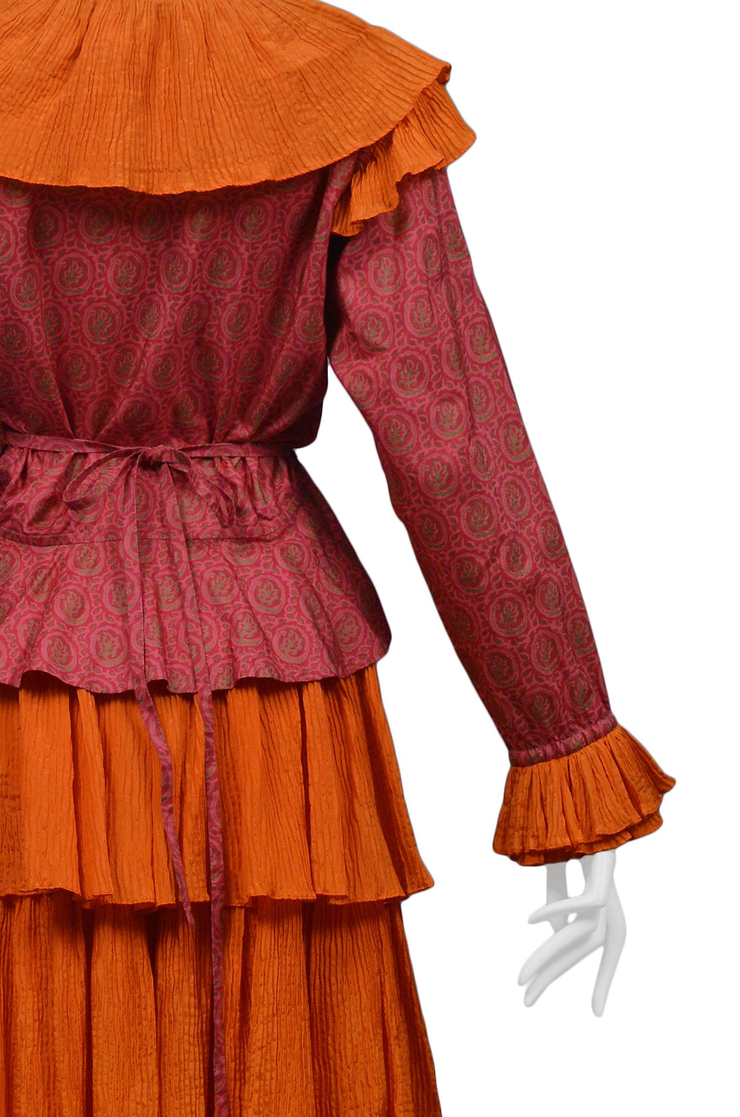 Vintage Yves Saint Laurent Orange & Pink Paisley Peasant Skirt Ensemble 1970s In Excellent Condition In Los Angeles, CA