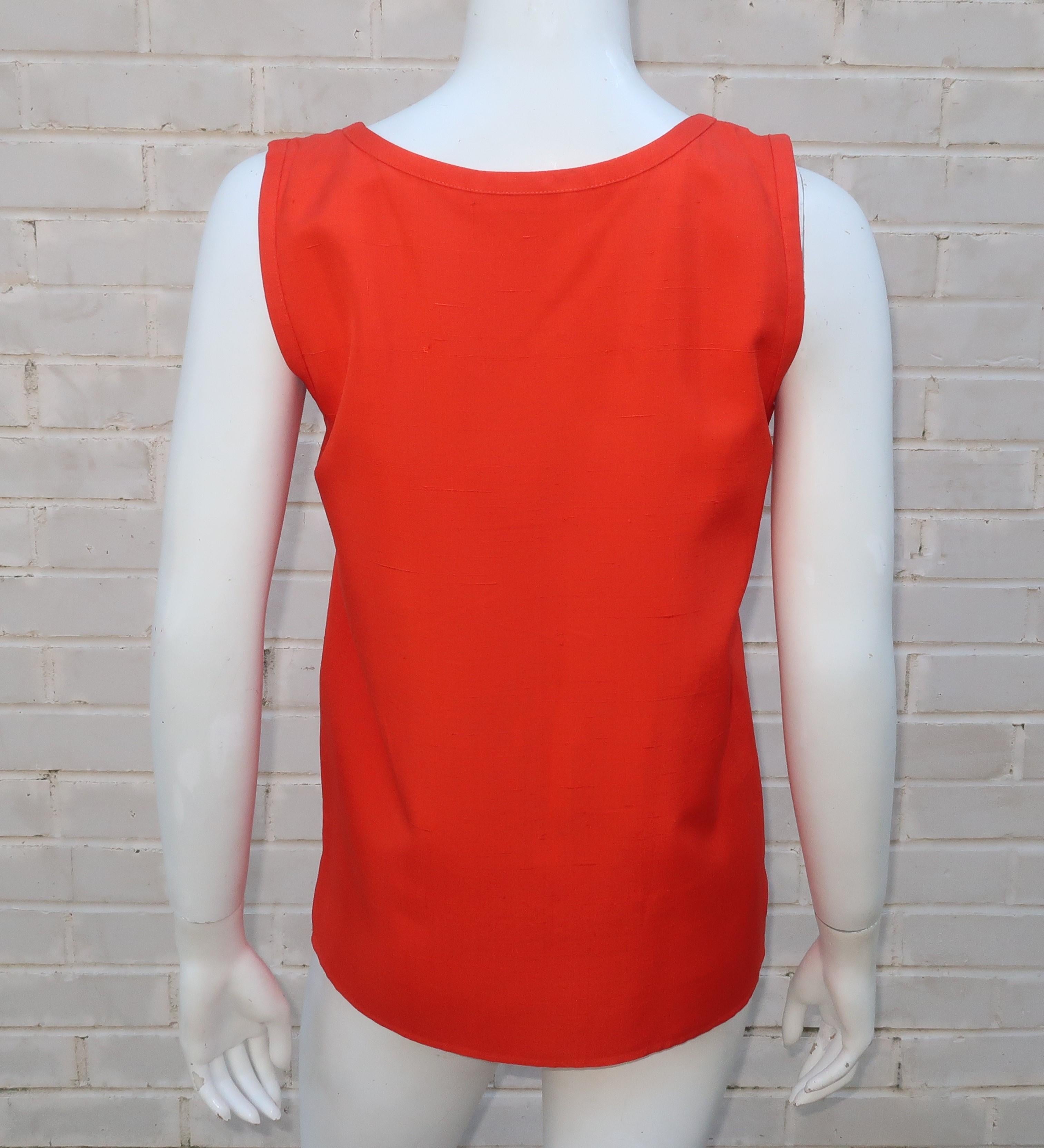 Red Vintage Yves Saint Laurent Orange Raw Silk Tank Top Blouse