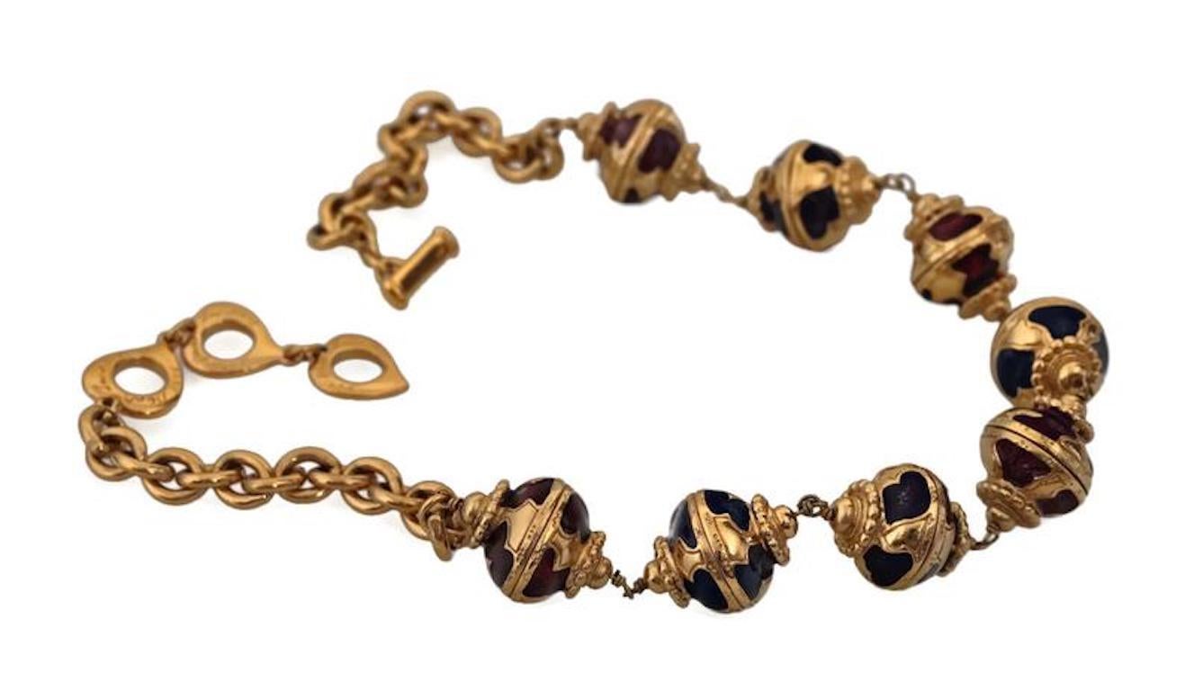 Women's Vintage YVES SAINT LAURENT Ornate Enamel Ball Charms Necklace