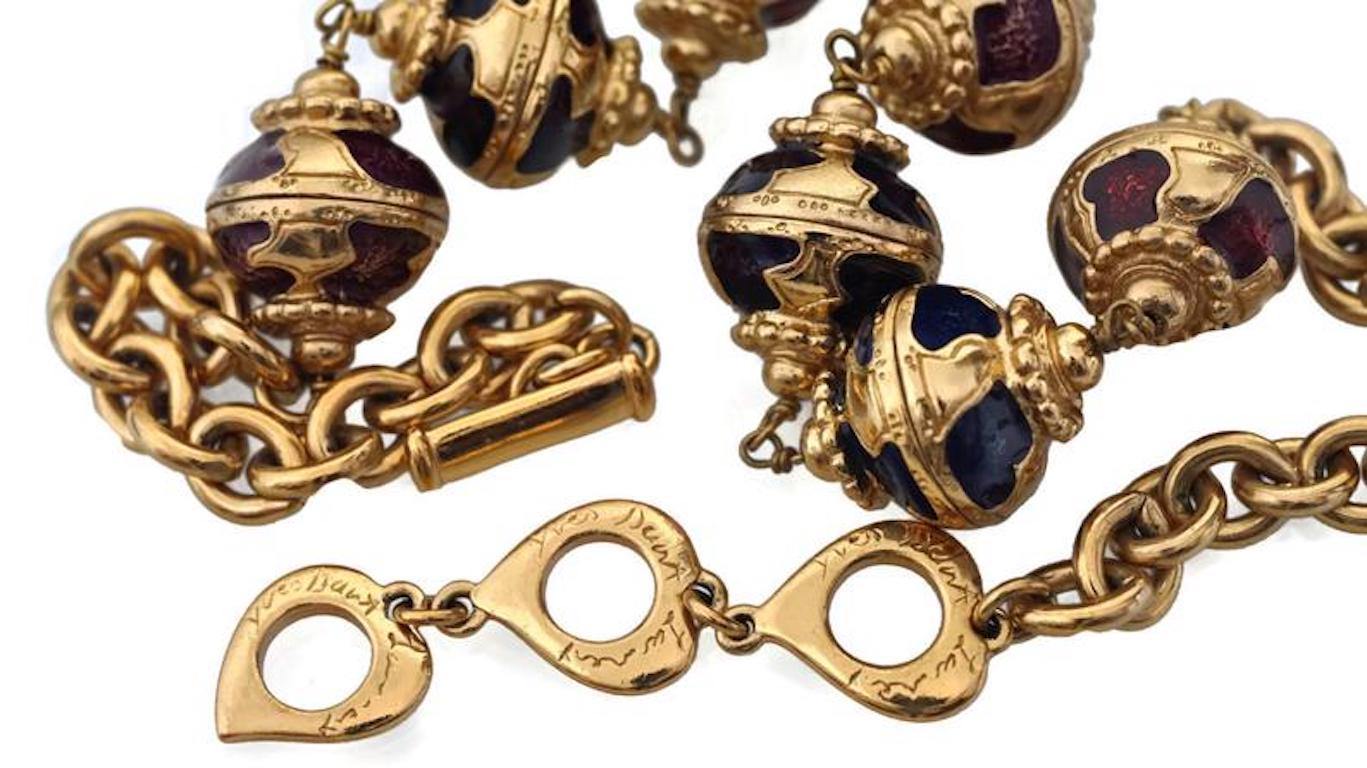 Vintage YVES SAINT LAURENT Ornate Enamel Ball Charms Necklace 1