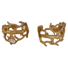 Retro YVES SAINT LAURENT 70's Haute Couture Pair of Gold Cuff