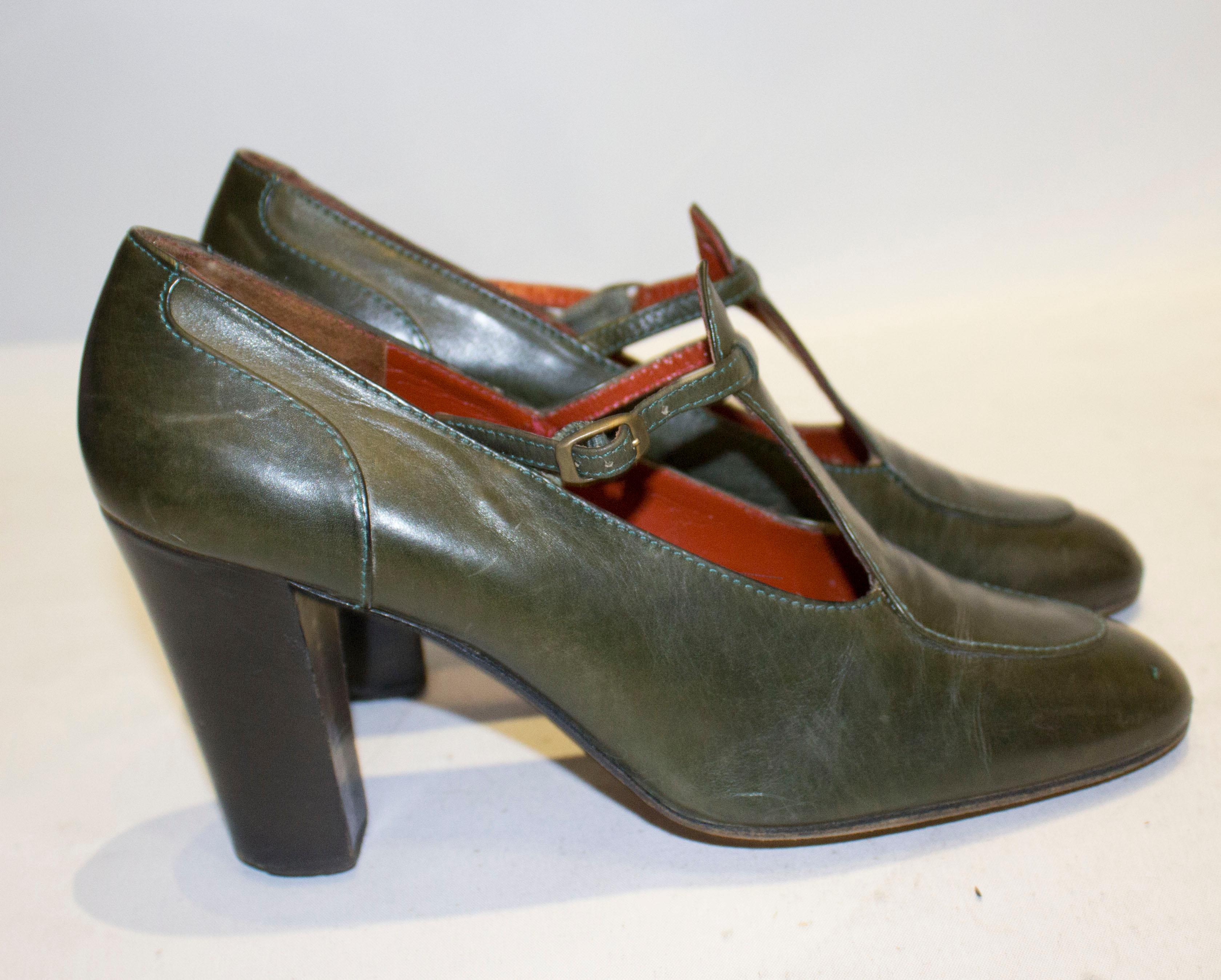 Black Vintage Yves Saint Laurent Paris Olive Green Leather Shoes