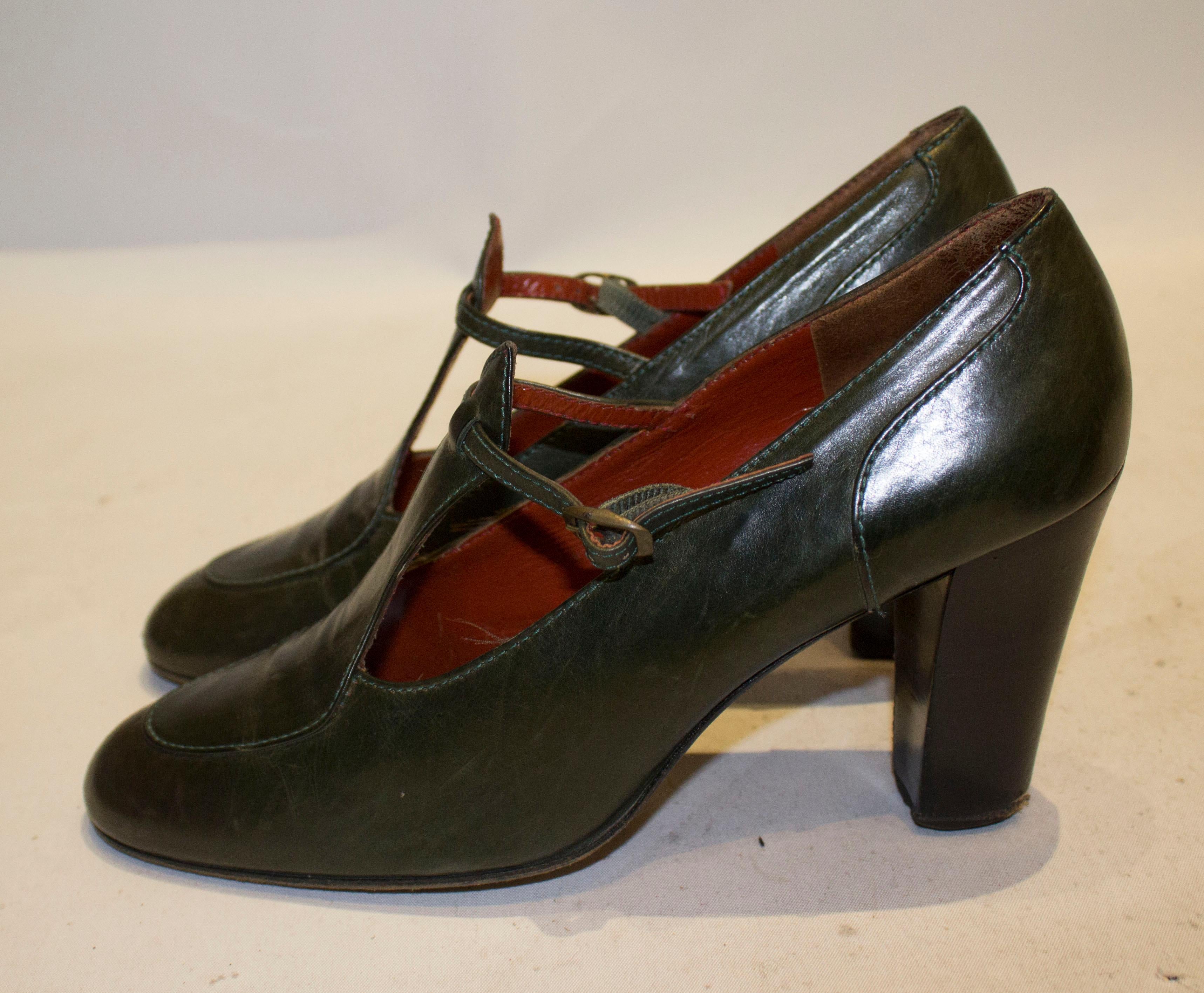Women's Vintage Yves Saint Laurent Paris Olive Green Leather Shoes