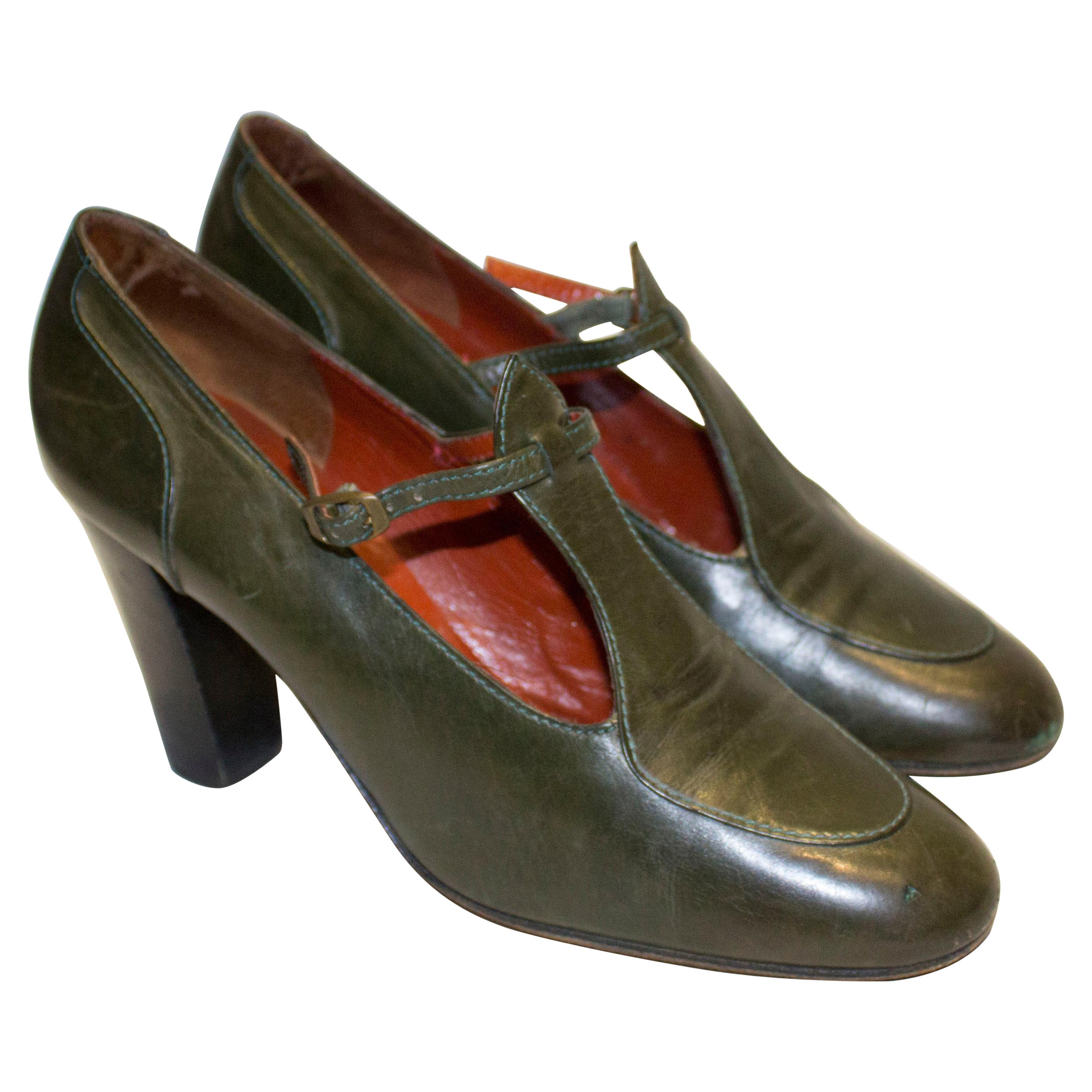 Vintage Yves Saint Laurent Paris Olive Green Leather Shoes
